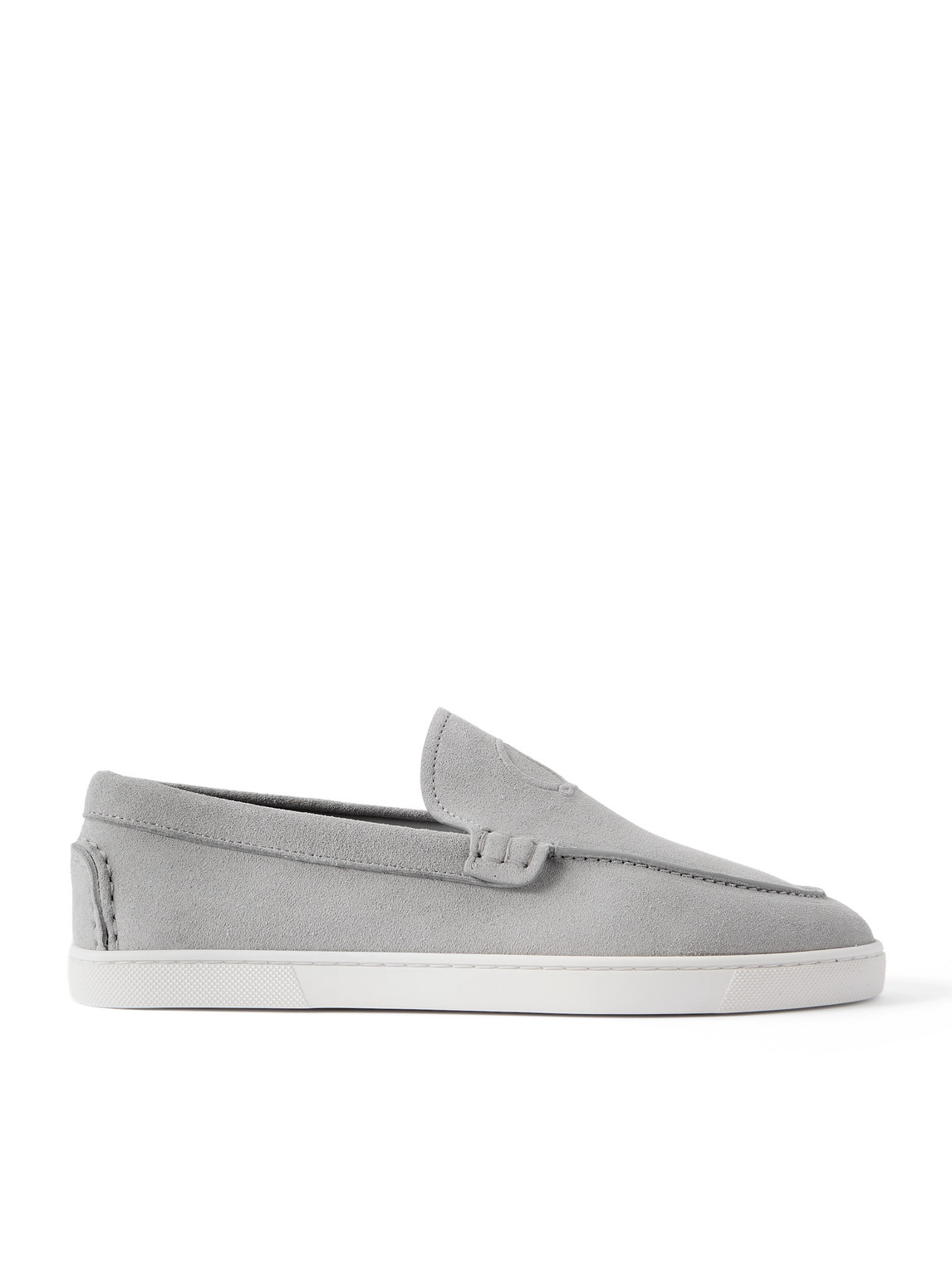 Christian Louboutin Moonboat Suede Loafers In Gray