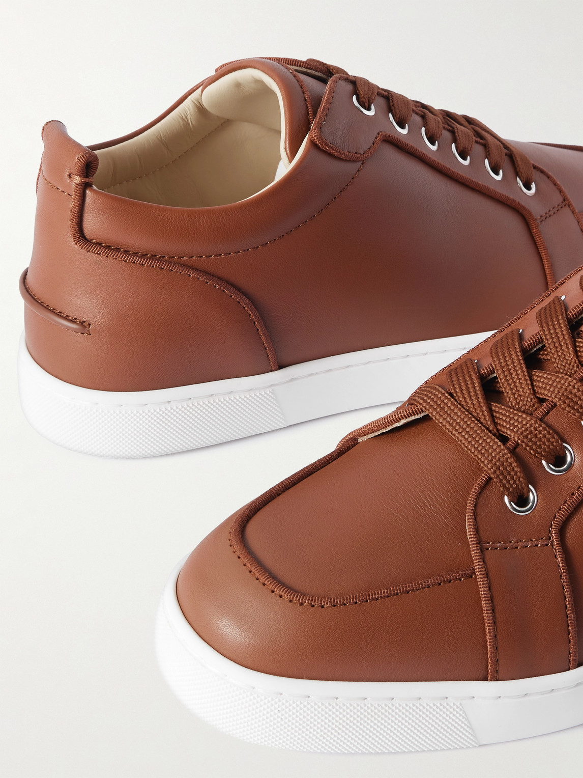 Christian Louboutin Rantulow Orlato Grosgrain-trimmed Full-grain Leather Sneakers In Brown