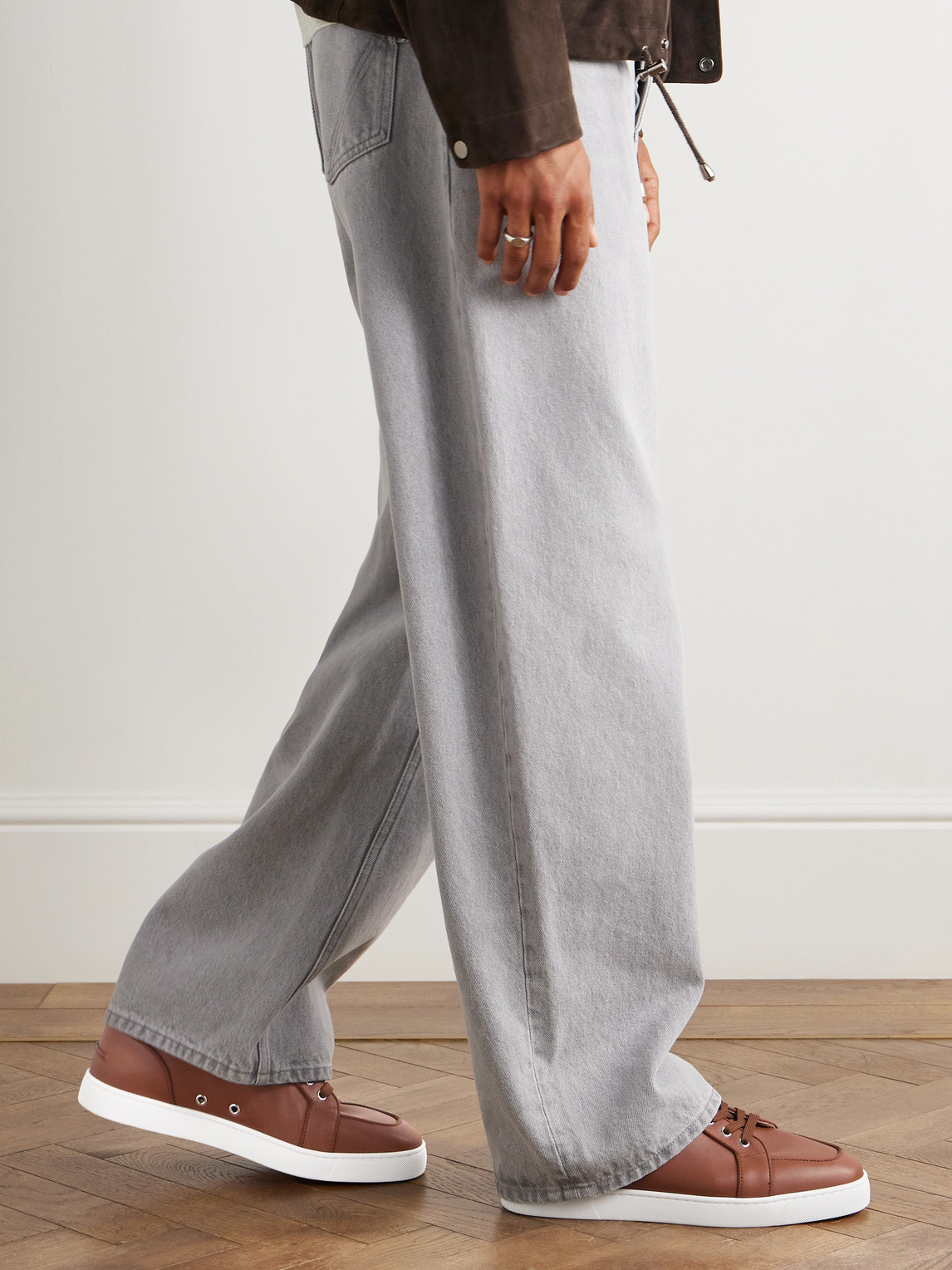 Christian Louboutin Rantulow Orlato Grosgrain-trimmed Full-grain Leather Sneakers In Brown