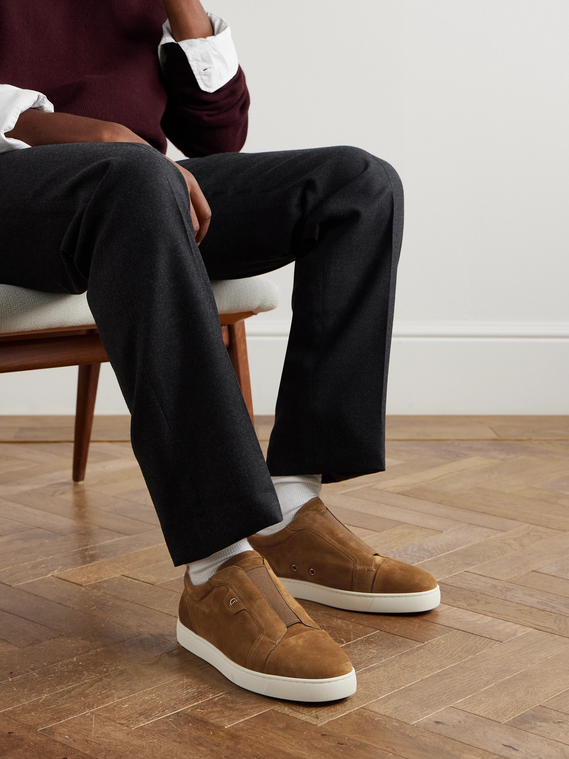 Christian Louboutin St Louis Suede Slip-on Sneakers In Brown