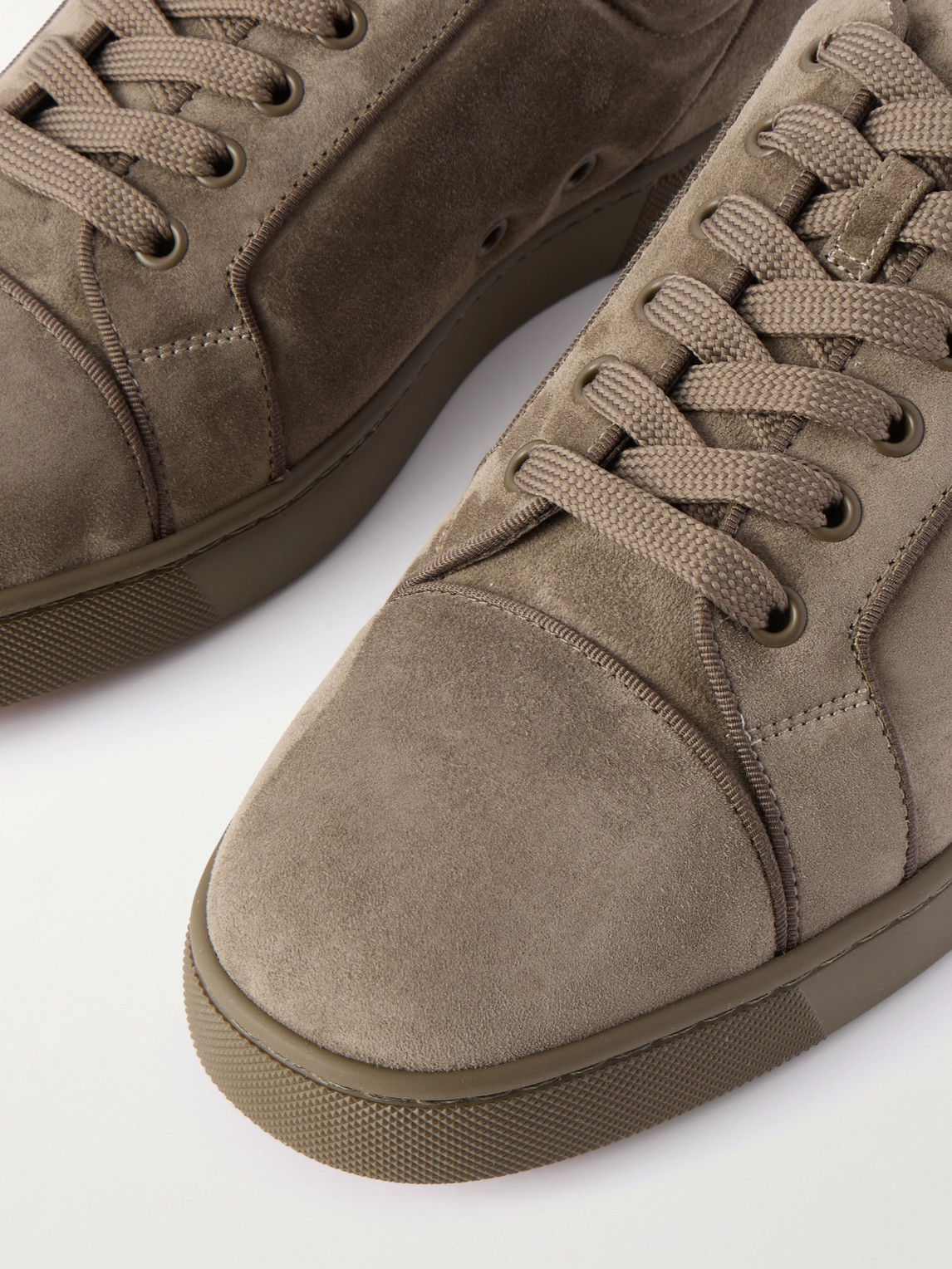Christian Louboutin Louis Junior Grosgrain-trimmed Suede Sneakers In Gray