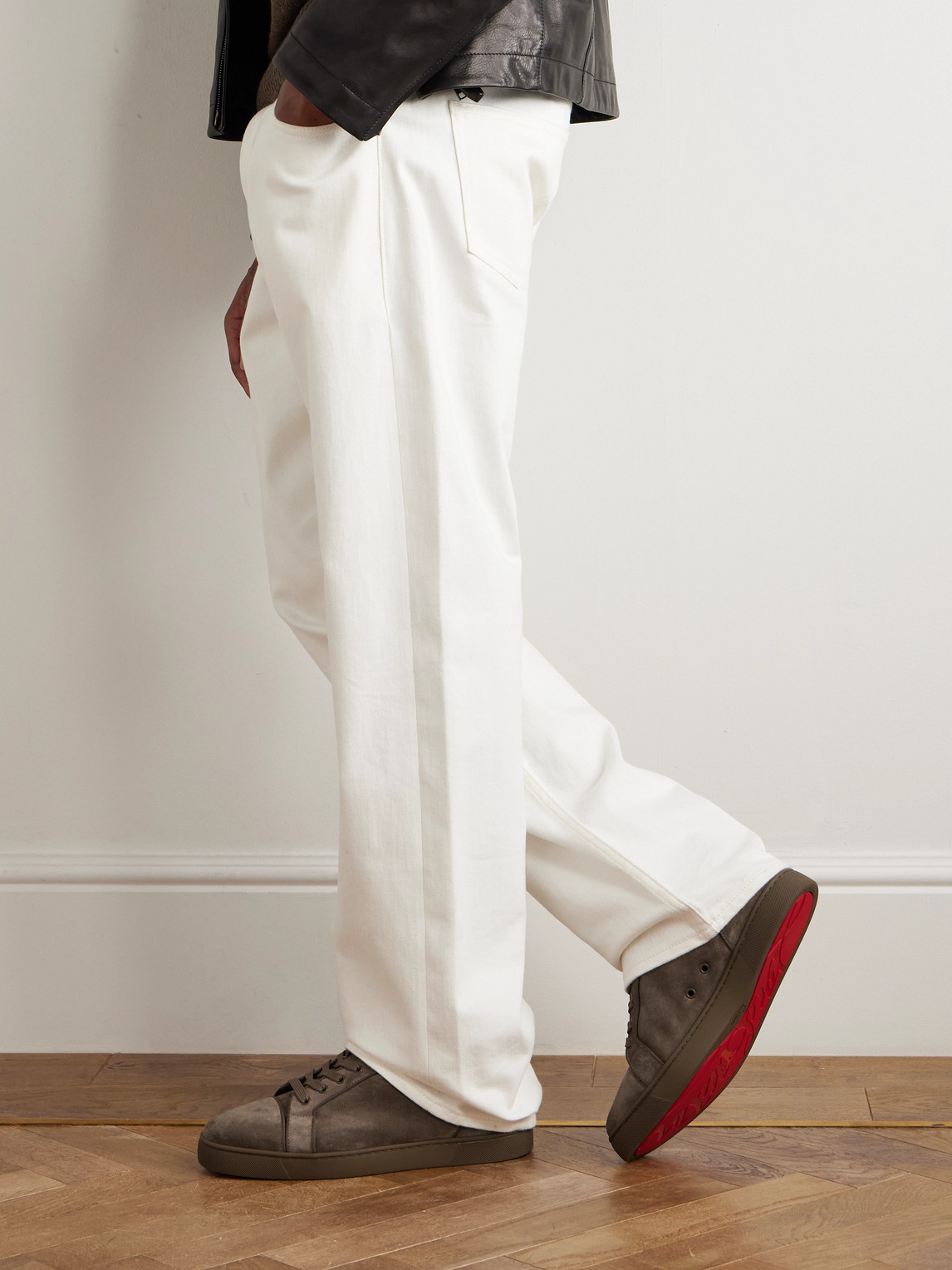 Christian Louboutin Louis Junior Grosgrain-trimmed Suede Sneakers In Gray