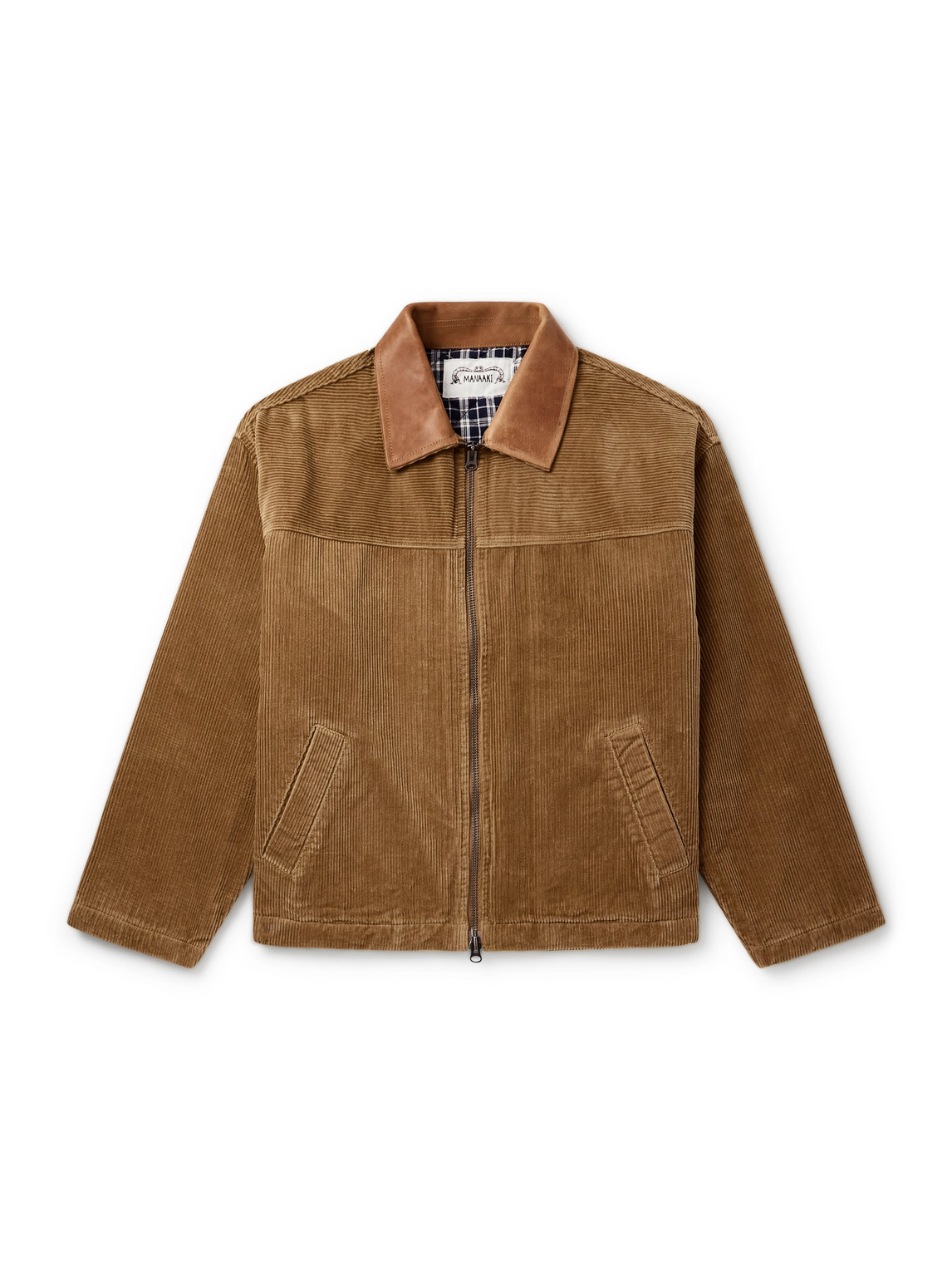 Manaaki Wiri Leather-trimmed Cotton-corduroy Jacket In Brown