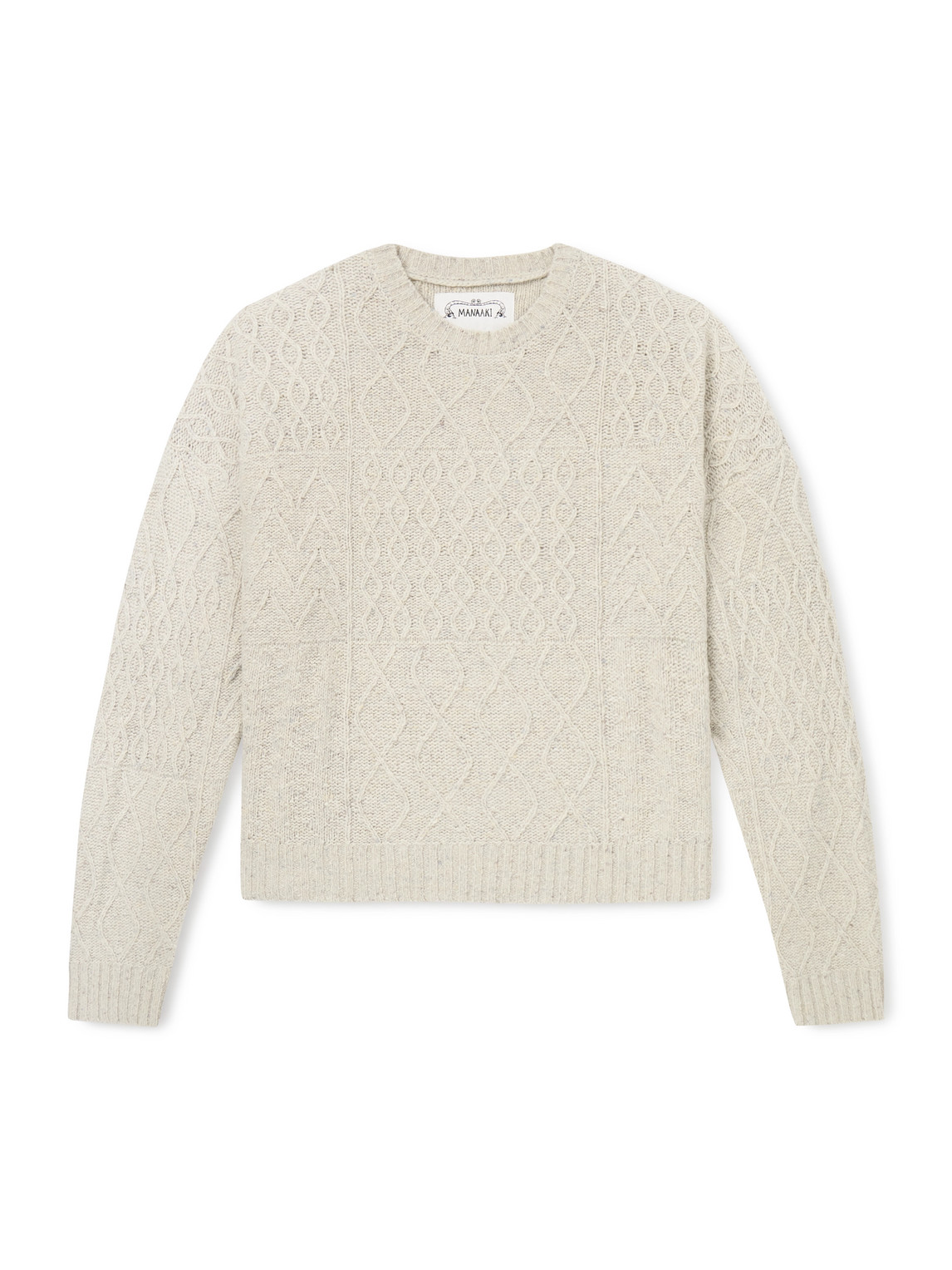 Manaaki Keanu Cable-knit Merino Wool-blend Sweater In Neutral