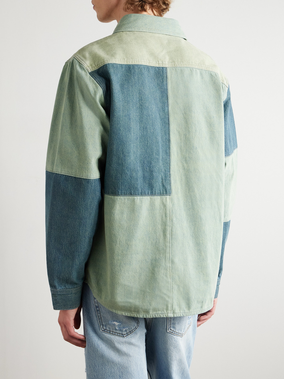  Manaaki - Patchwork Denim Shirt - Men - Green - S 