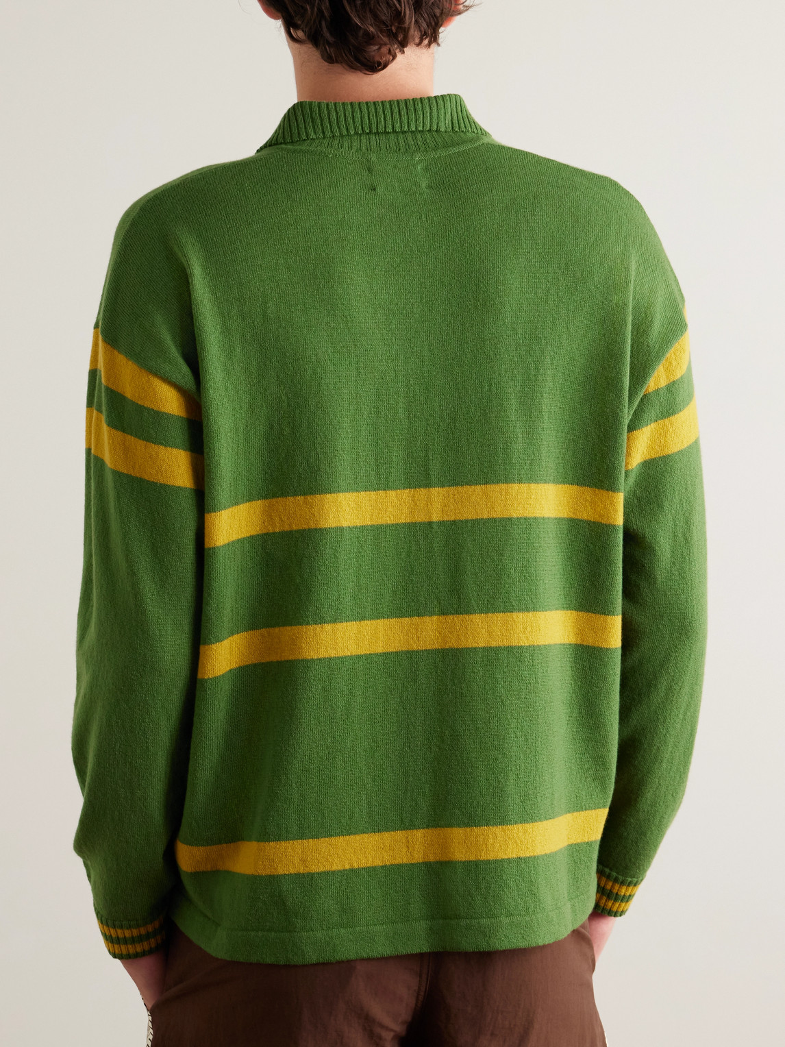 Bode Regis Logo-embroidered Striped Wool Polo Sweater In Green