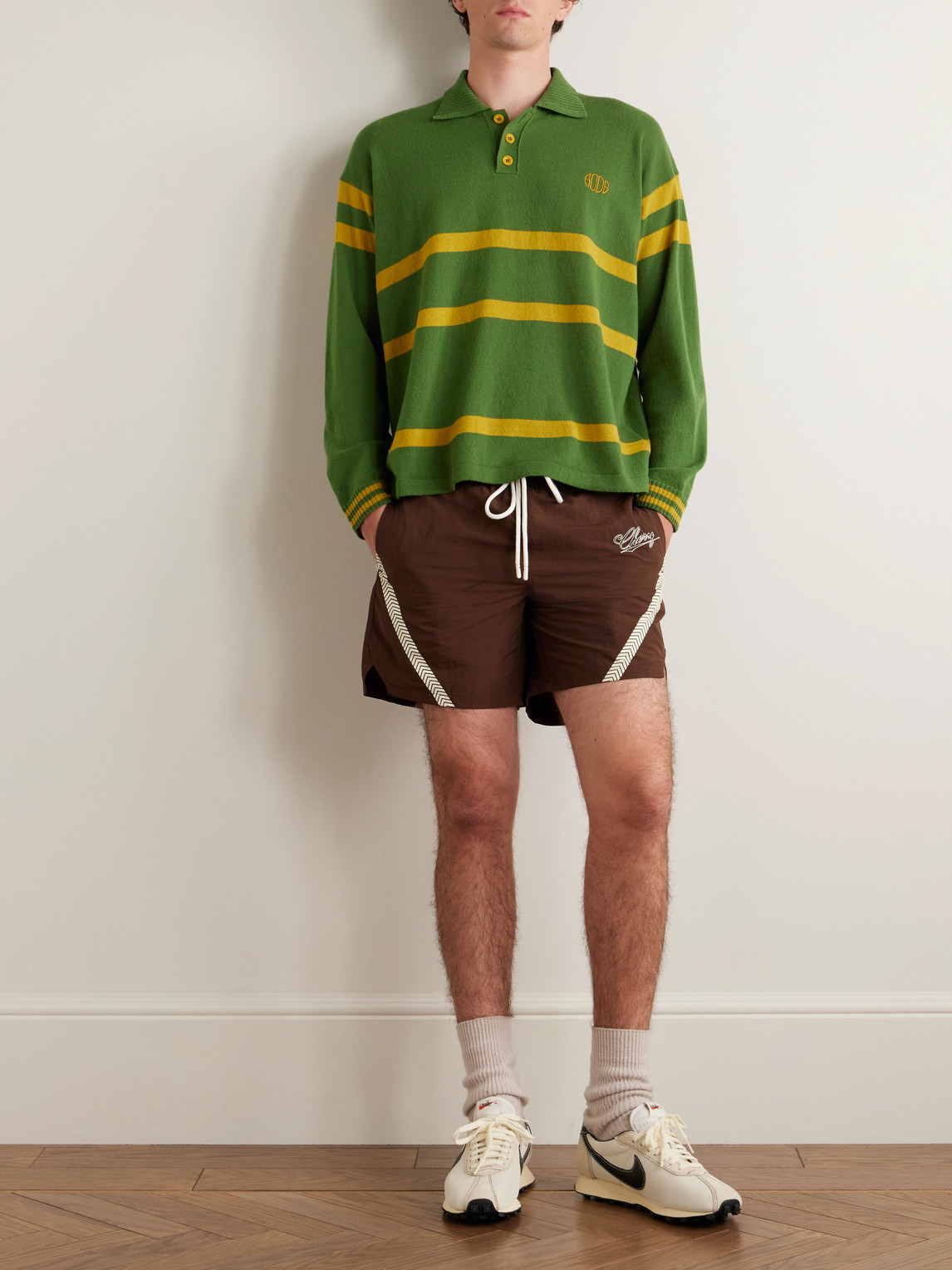 Bode Regis Logo-embroidered Striped Wool Polo Sweater In Green