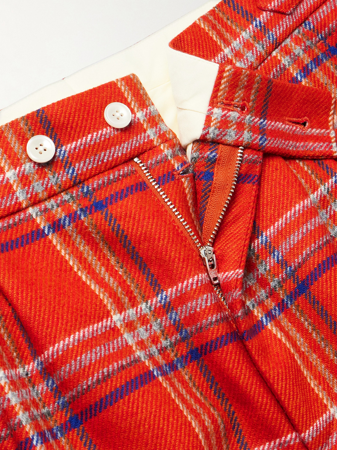 Bode Gable Straight-leg Pleated Checked Wool Shorts In Red