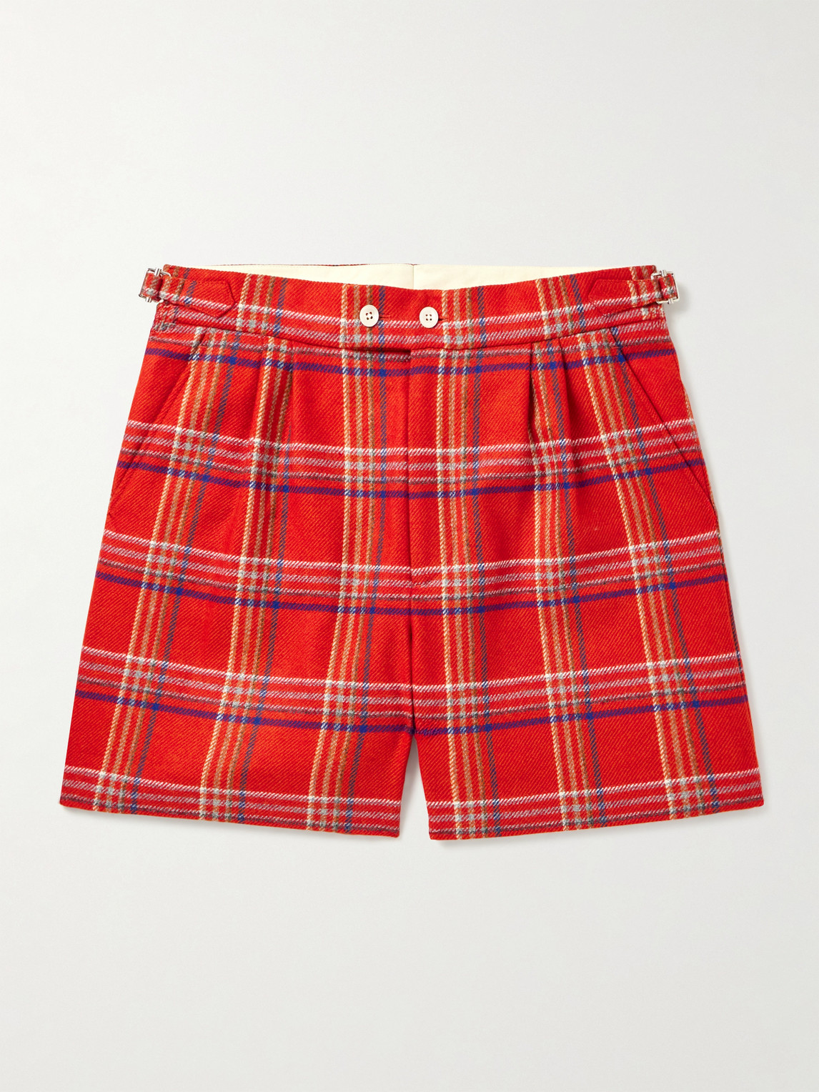 Bode Gable Straight-leg Pleated Checked Wool Shorts In Red