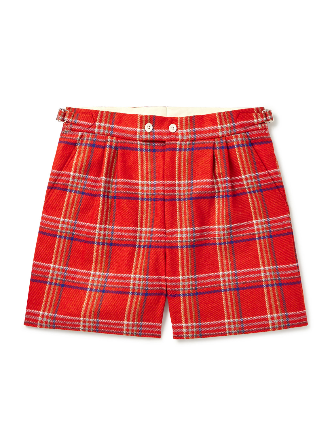 Bode Gable Straight-leg Pleated Checked Wool Shorts In Red