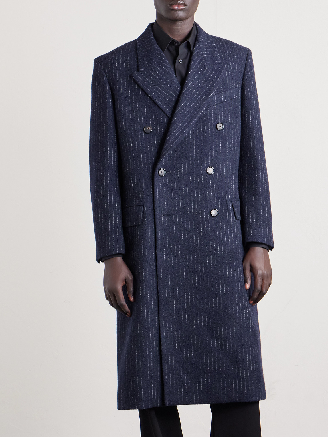 Bode Waldorf Double-breasted Pinstriped Virgin Wool Coat In Blue