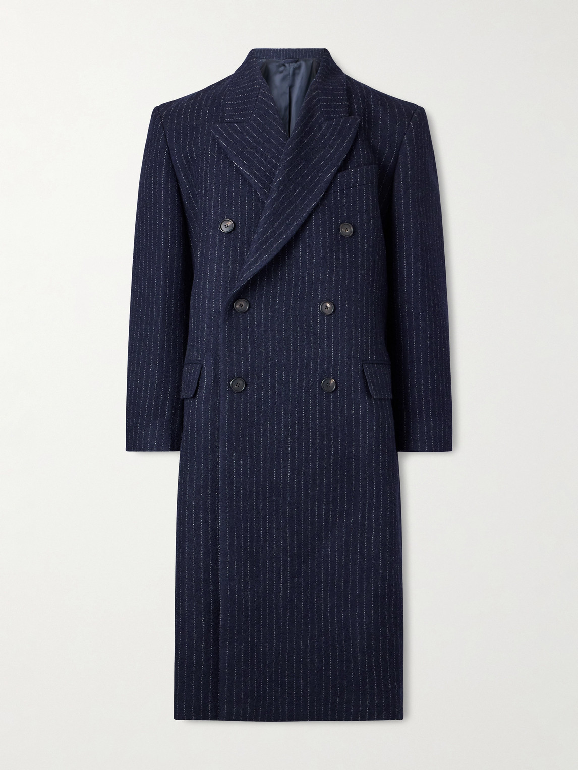 Bode Waldorf Double-breasted Pinstriped Virgin Wool Coat In Blue