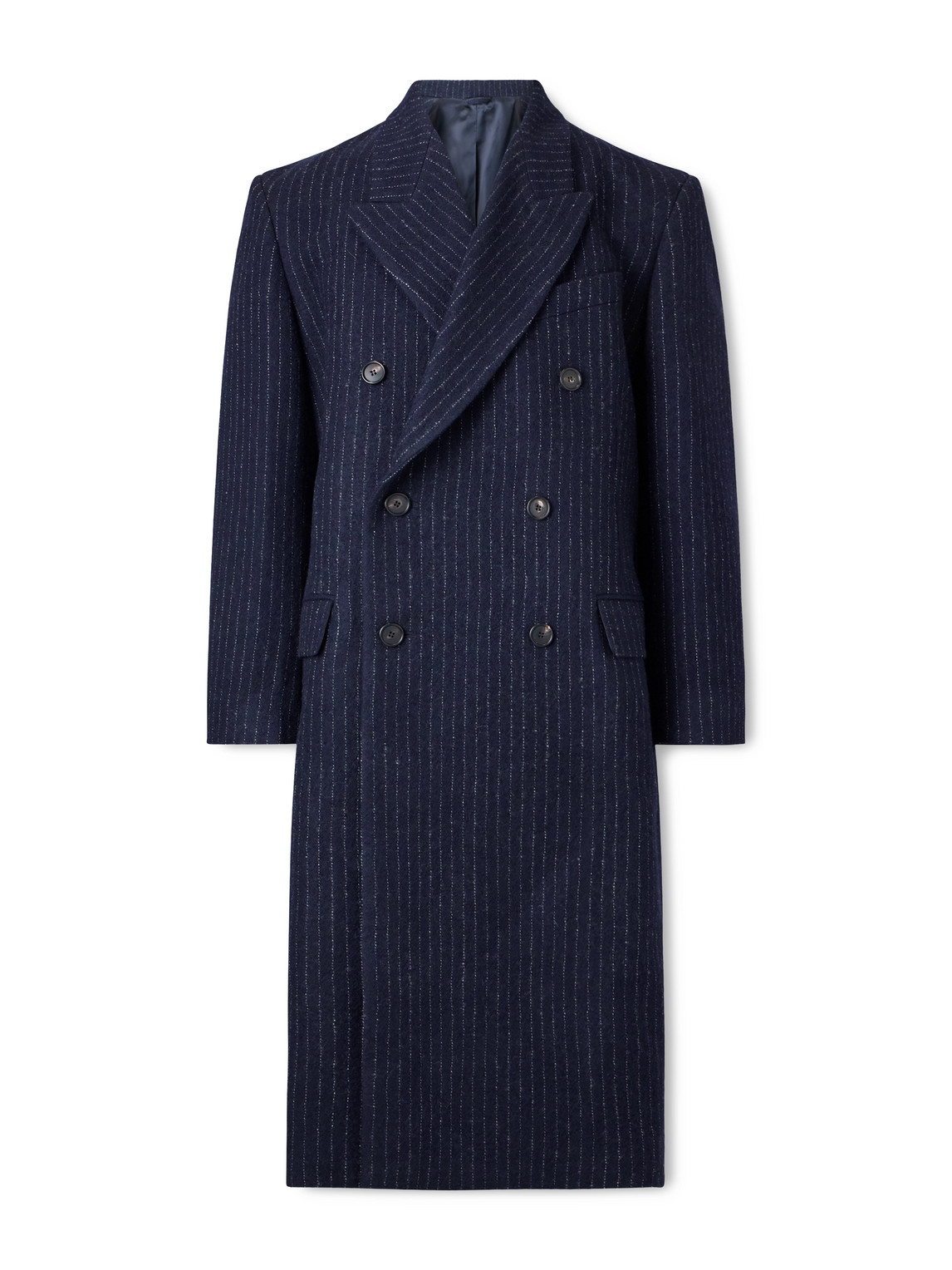 Bode Waldorf Double-breasted Pinstriped Virgin Wool Coat In Blue