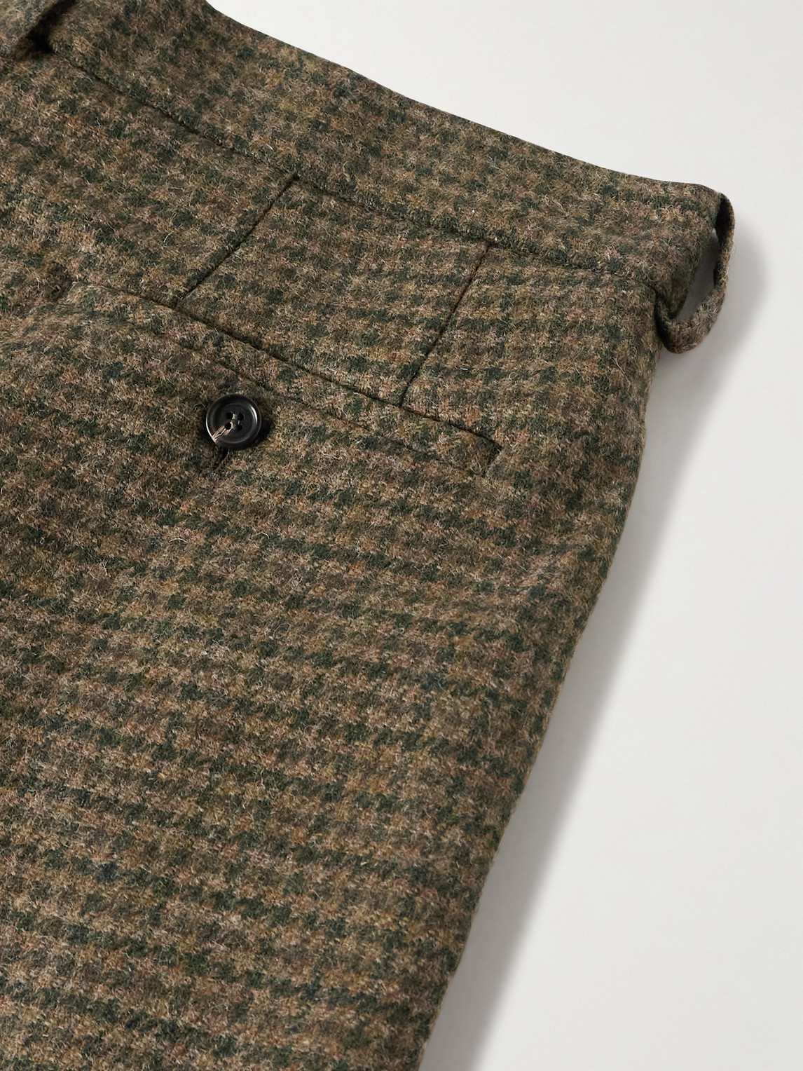Bode Morris Pleated Straight-leg Houndstooth Wool Trousers In Green