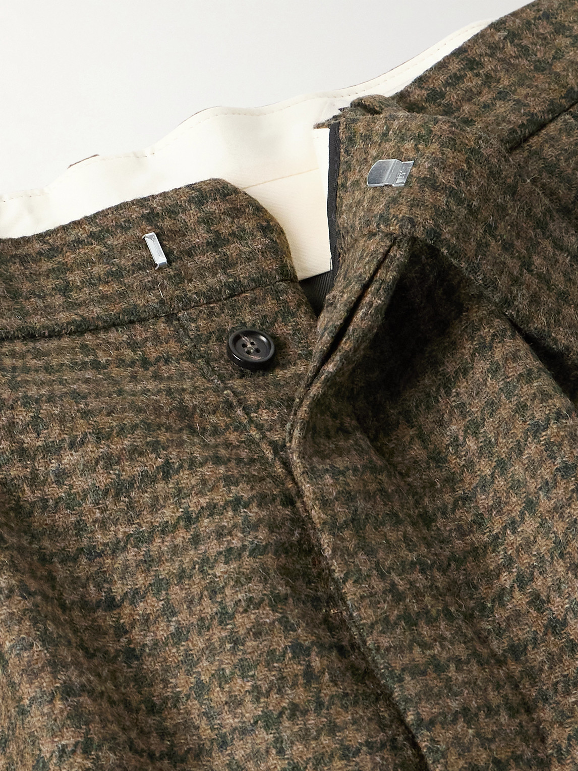 Bode Morris Pleated Straight-leg Houndstooth Wool Trousers In Green