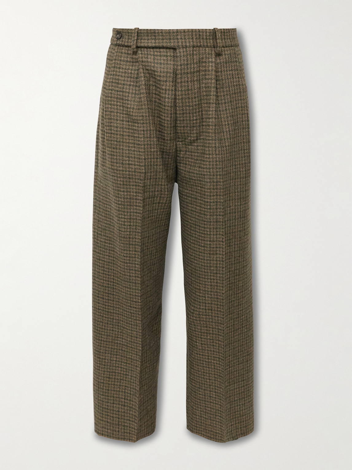 Bode Morris Pleated Straight-leg Houndstooth Wool Trousers In Green