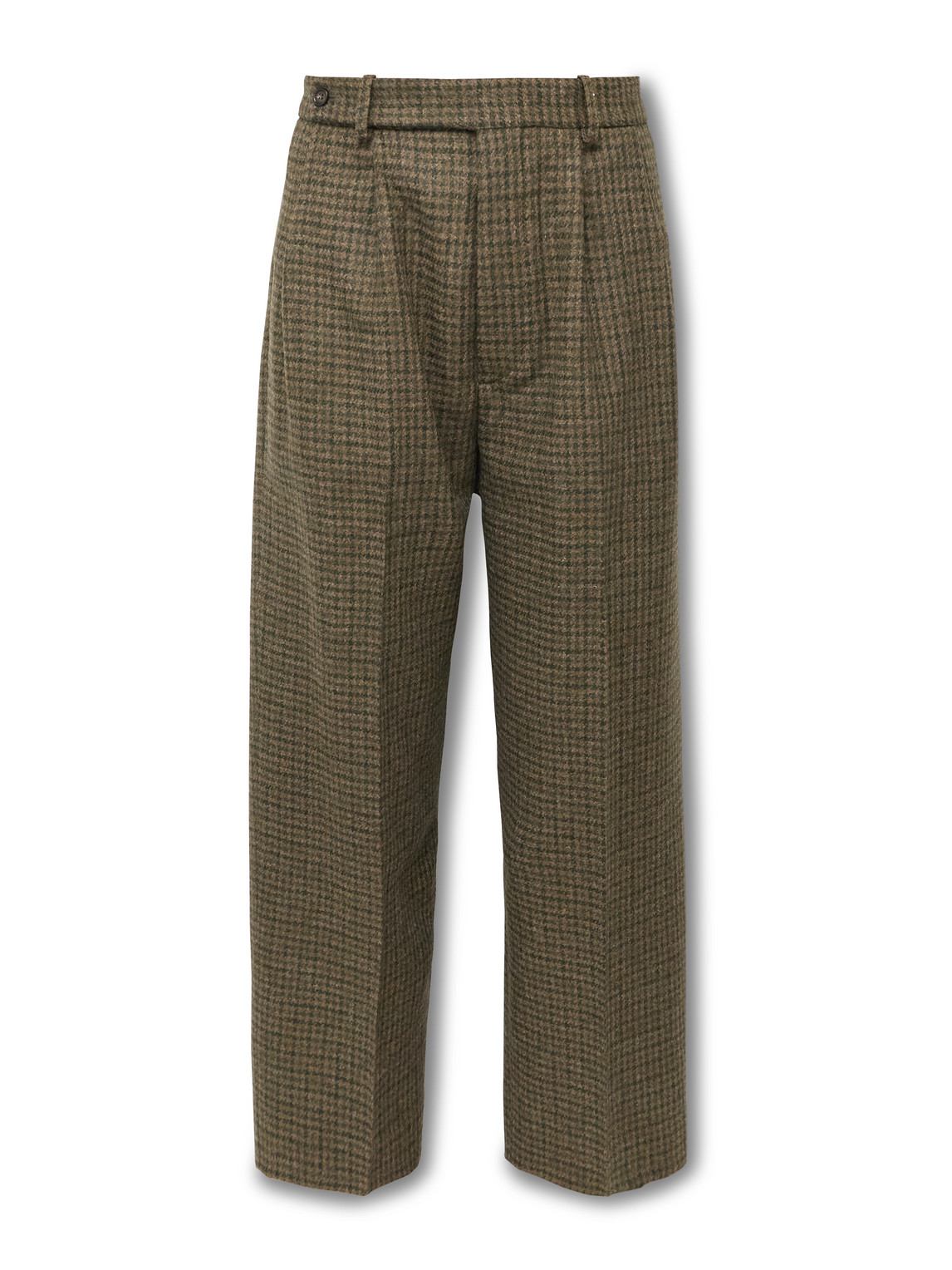 Bode Morris Pleated Straight-leg Houndstooth Wool Trousers In Green