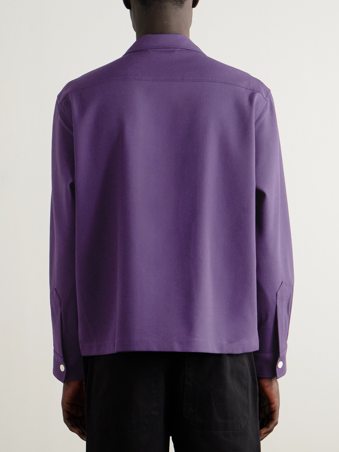 Bode Astor Trillium Camp-collar Embroidered Wool Shirt In Purple