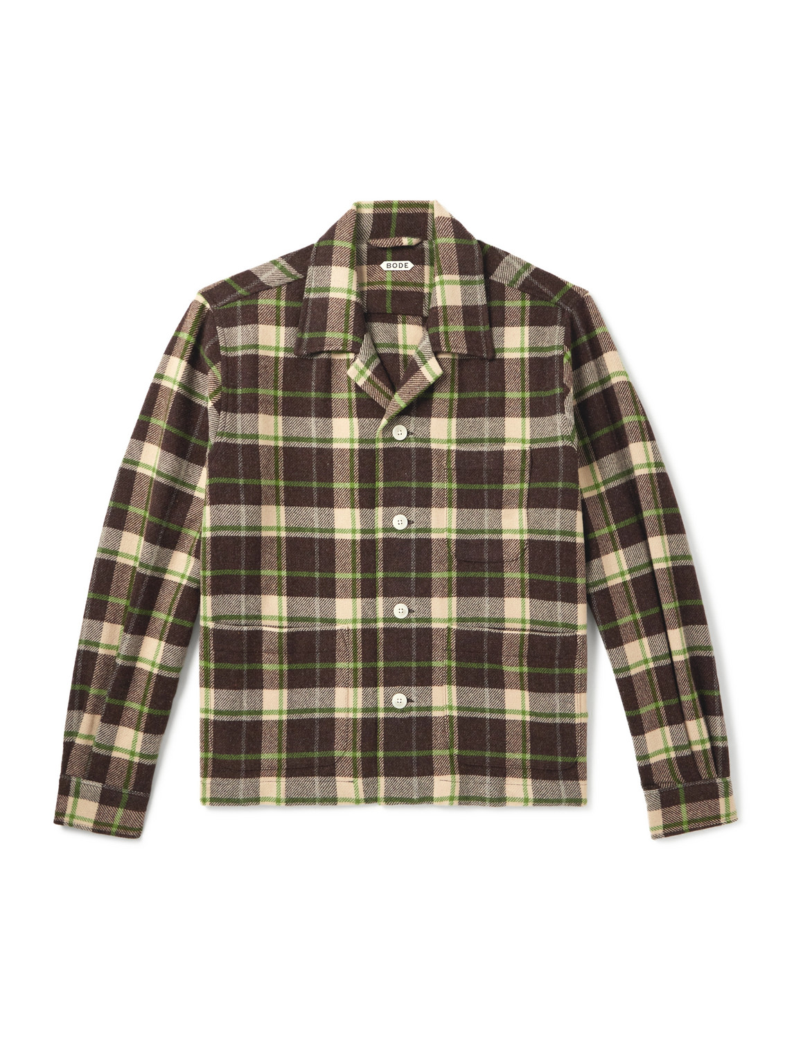 Bode Woodcrest Camp-collar Checked Wool-flannel Overshirt In Brown