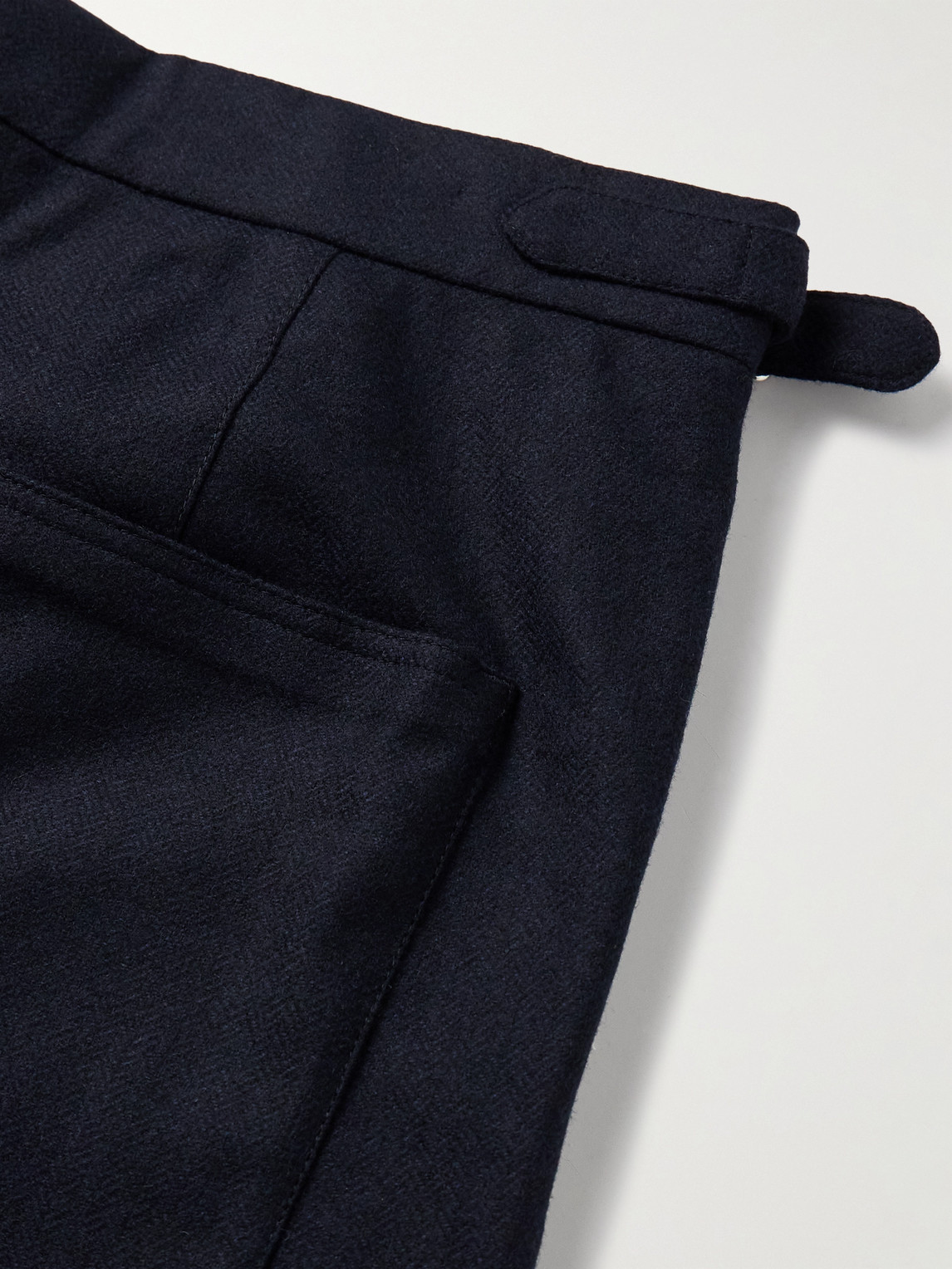 Bode Snowdrop Straight-leg Appliquéd Herringbone Wool-blend Trousers In Blue