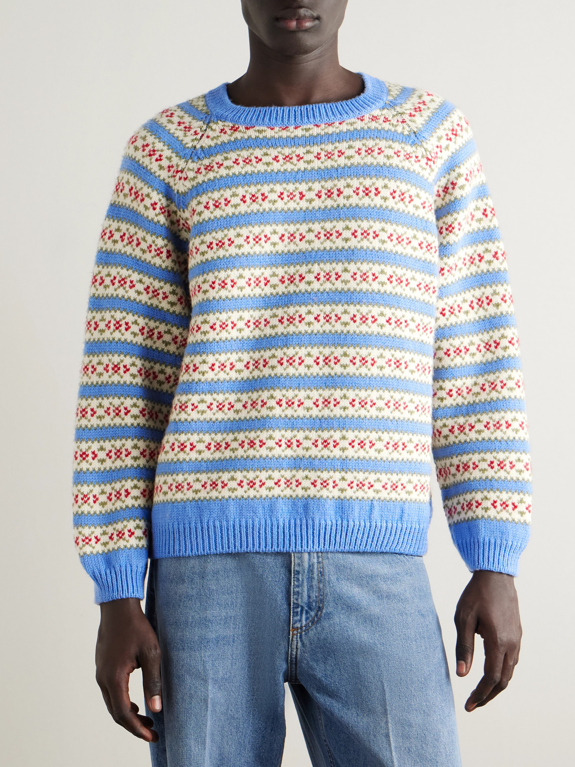 Bode Wedgewood Intarsia-knit Wool Sweater In Blue