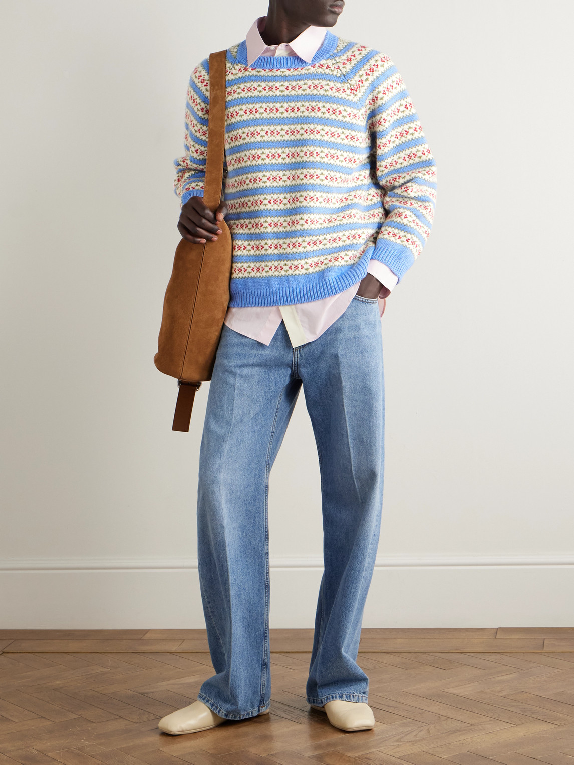 Bode Wedgewood Intarsia-knit Wool Sweater In Blue