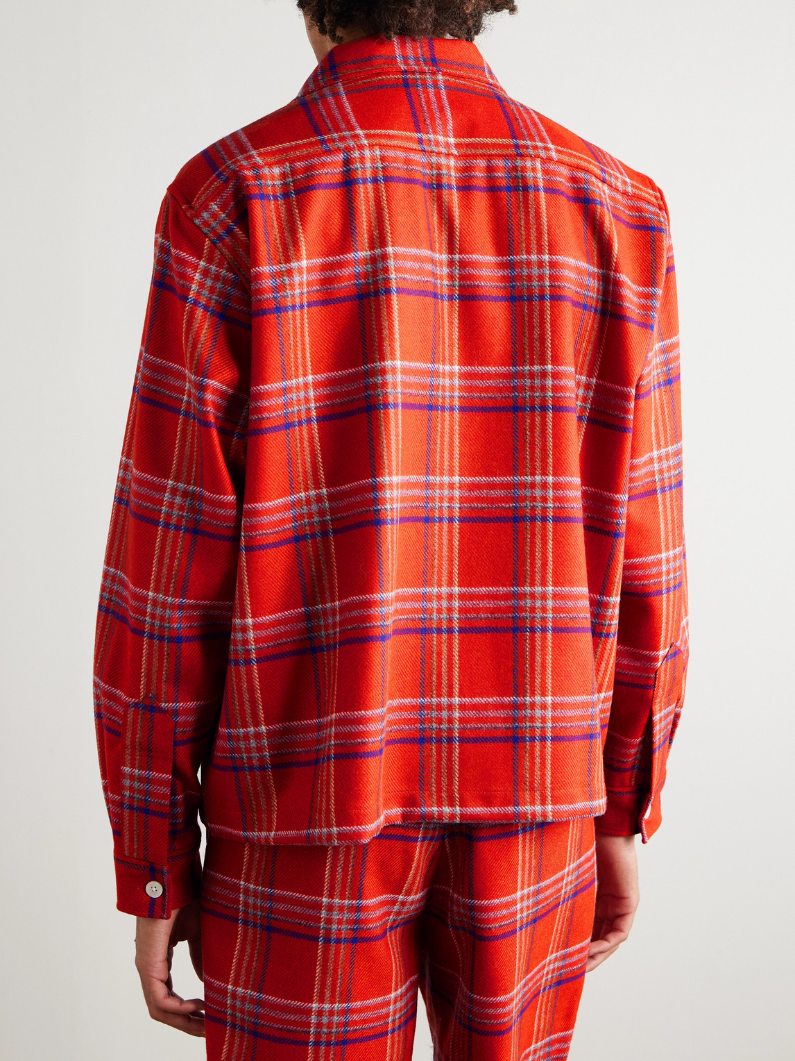 Bode Gable Camp-collar Checked Wool Overshirt In Red