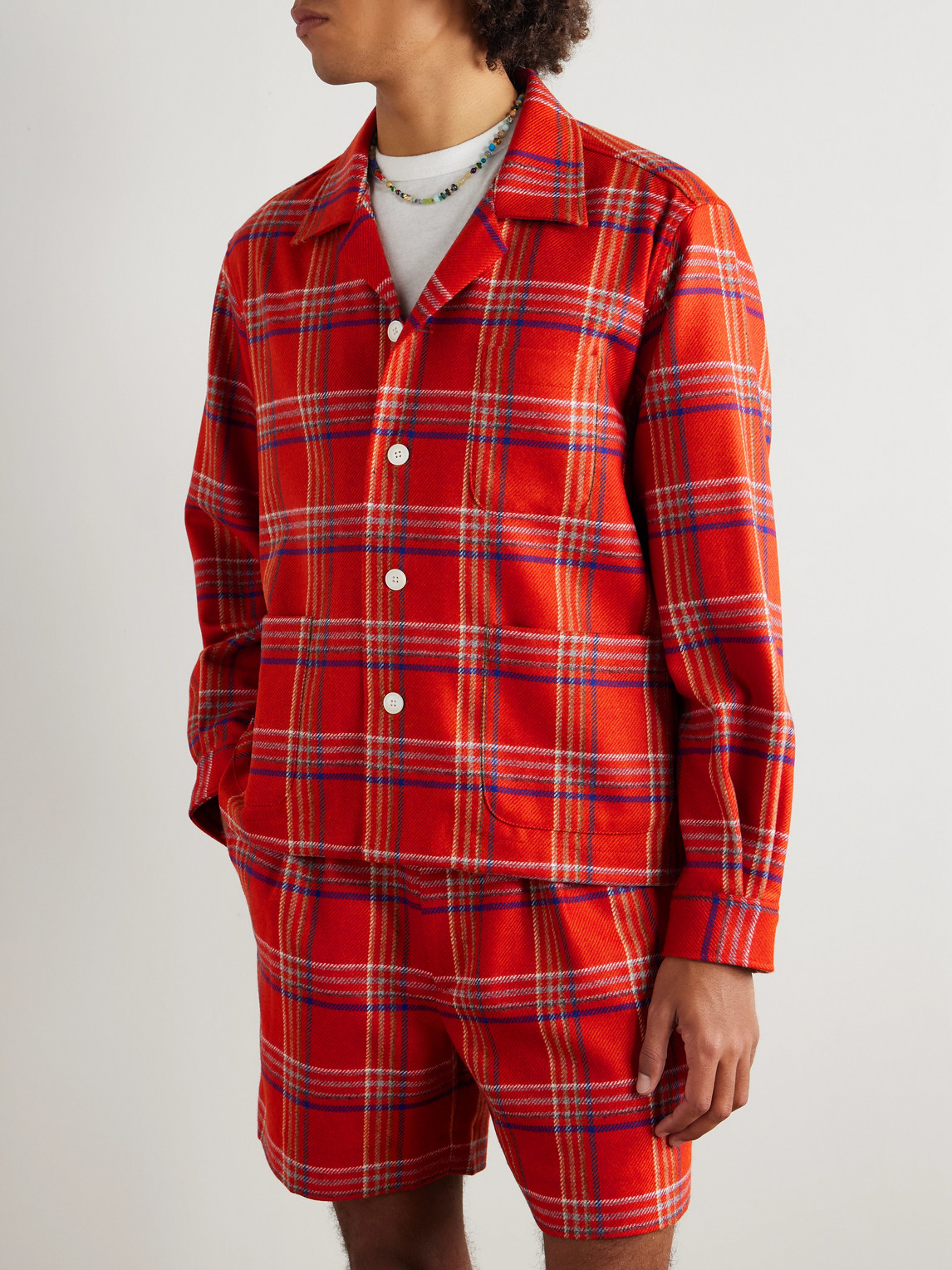 Bode Gable Camp-collar Checked Wool Overshirt In Red