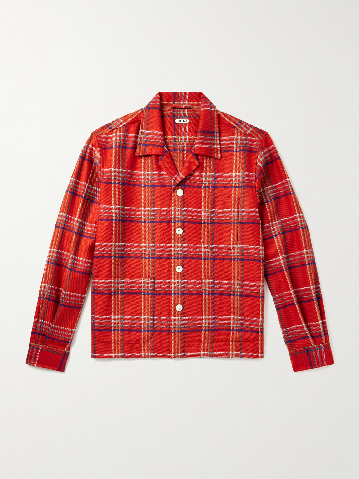 Bode Gable Camp-collar Checked Wool Overshirt In Red