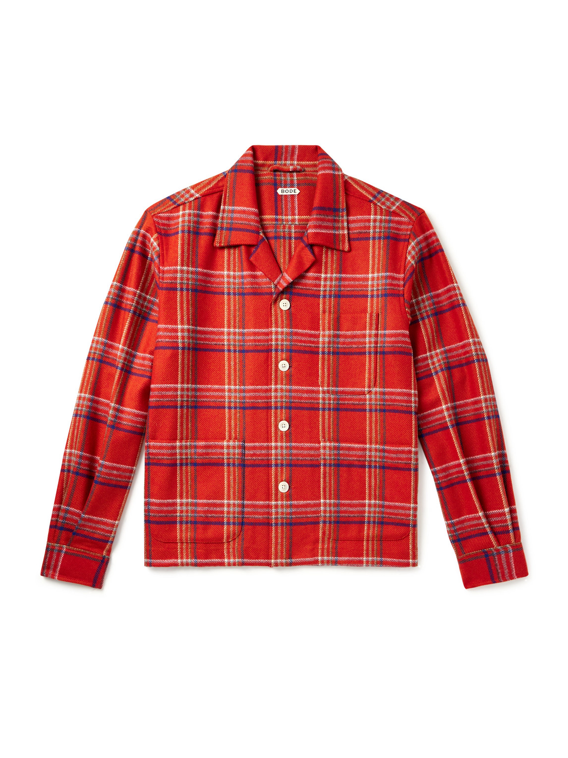 Bode Gable Camp-collar Checked Wool Overshirt In Red