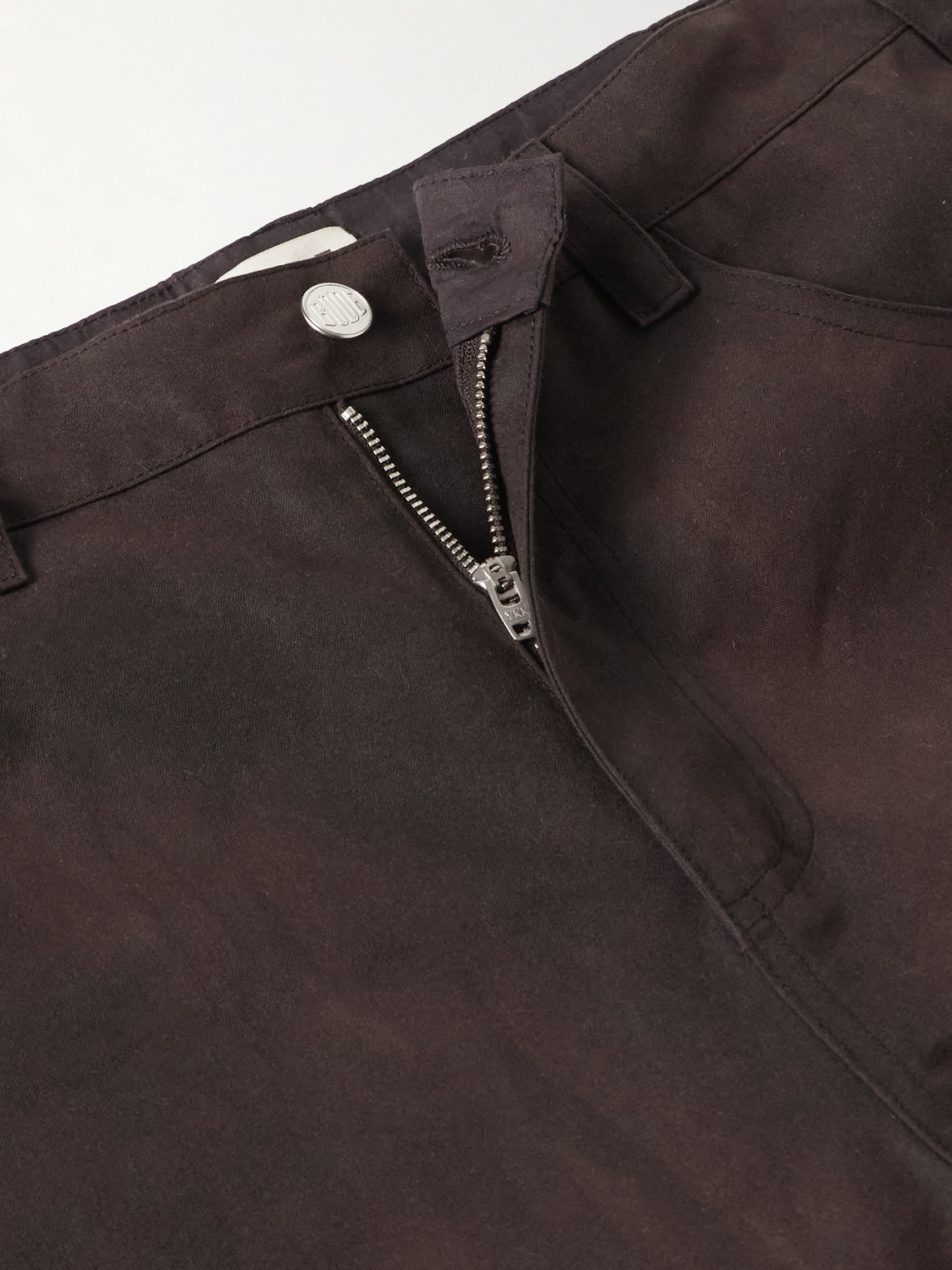 Bode Knolly Brook Straight-leg Waxed-cotton Trousers In Brown