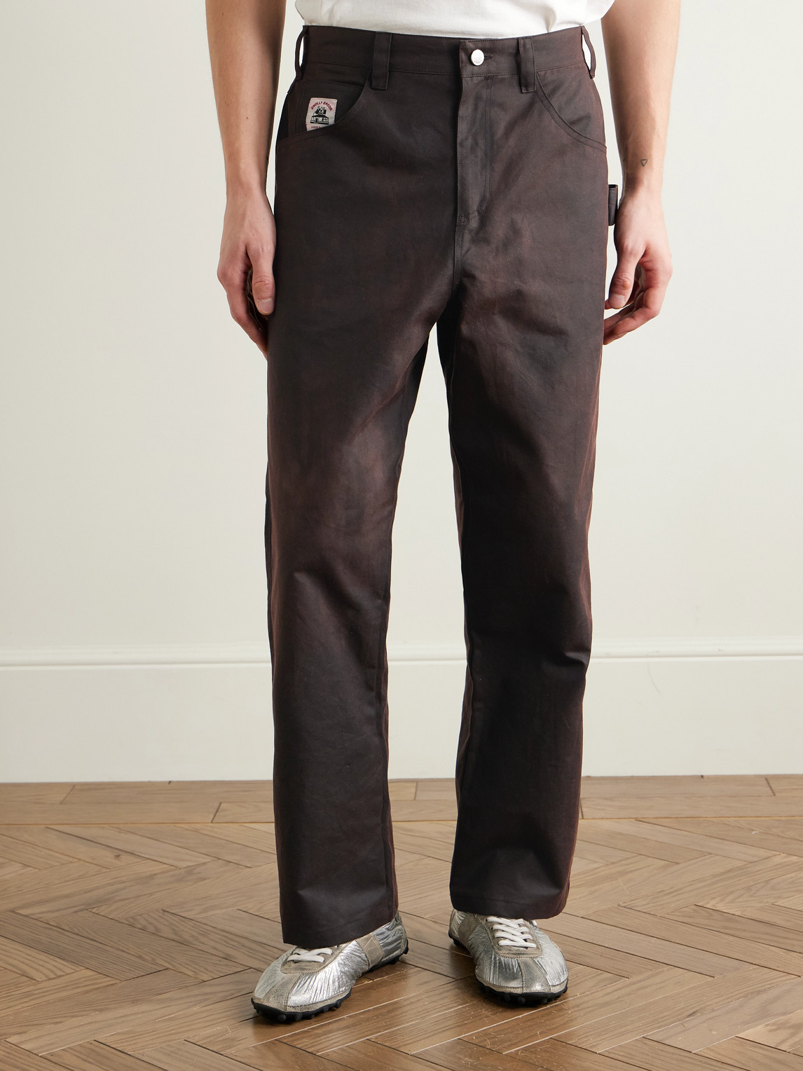 Bode Knolly Brook Straight-leg Waxed-cotton Trousers In Brown