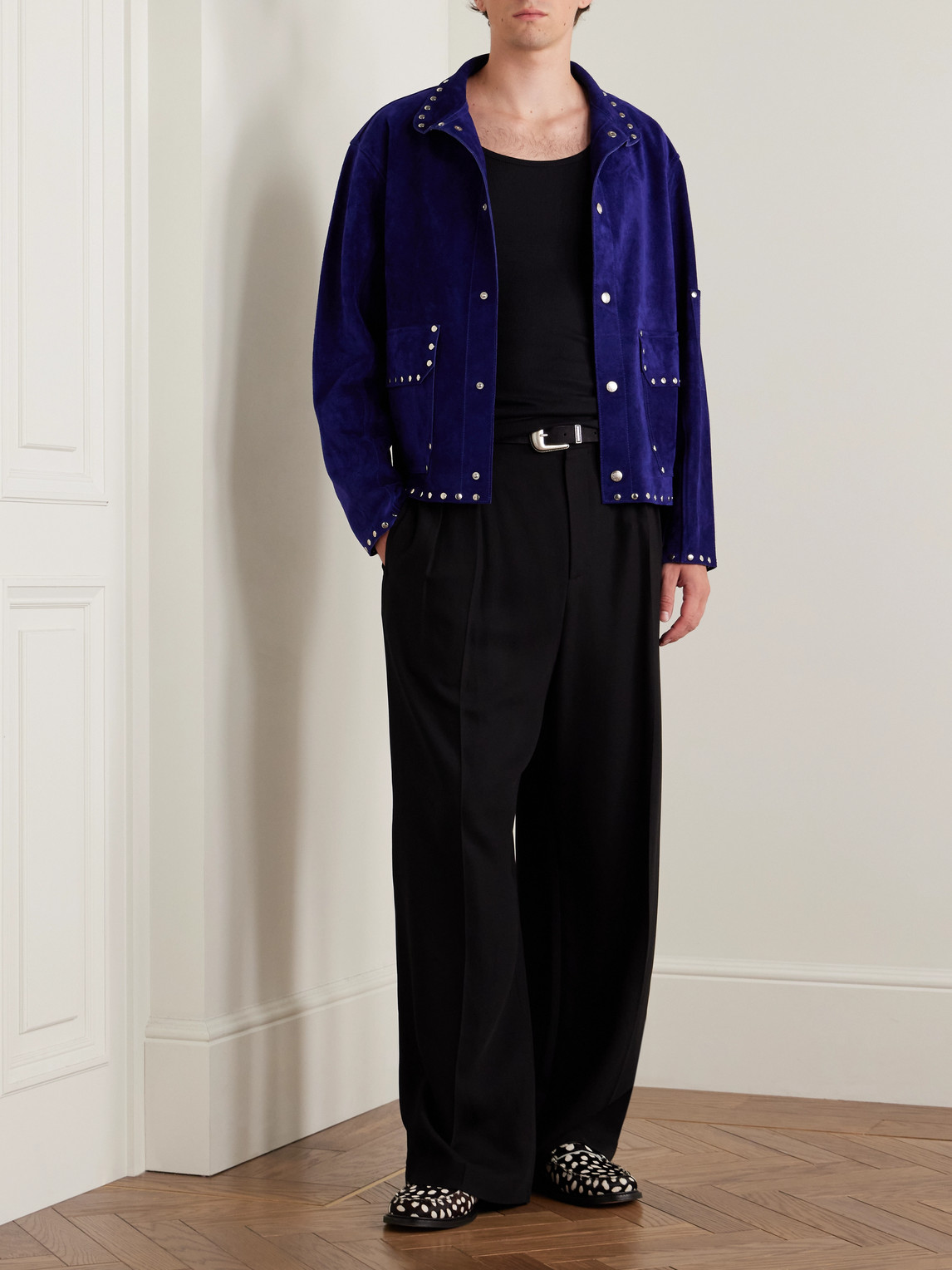 Bode Studded Suede Jacket In Blue