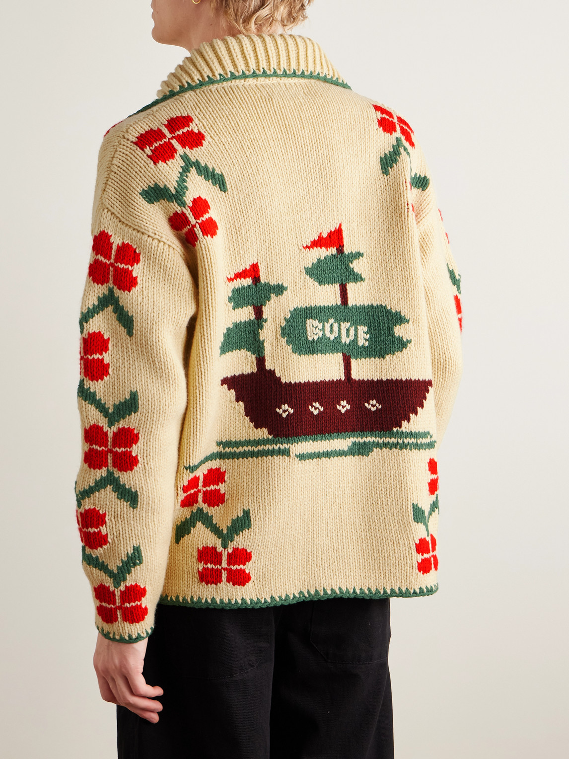  Bode - Pirate Ship Intarsia Virgin Wool Cardigan - Men - Neutrals - S 