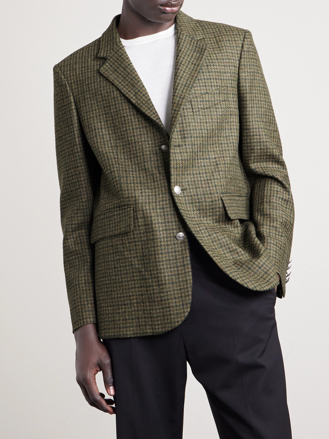 Bode Morris Houndstooth Wool Suit Jacket In Green