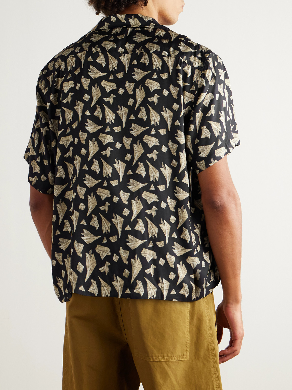 Bode Paper Hat Camp-collar Printed Satin Shirt In Black