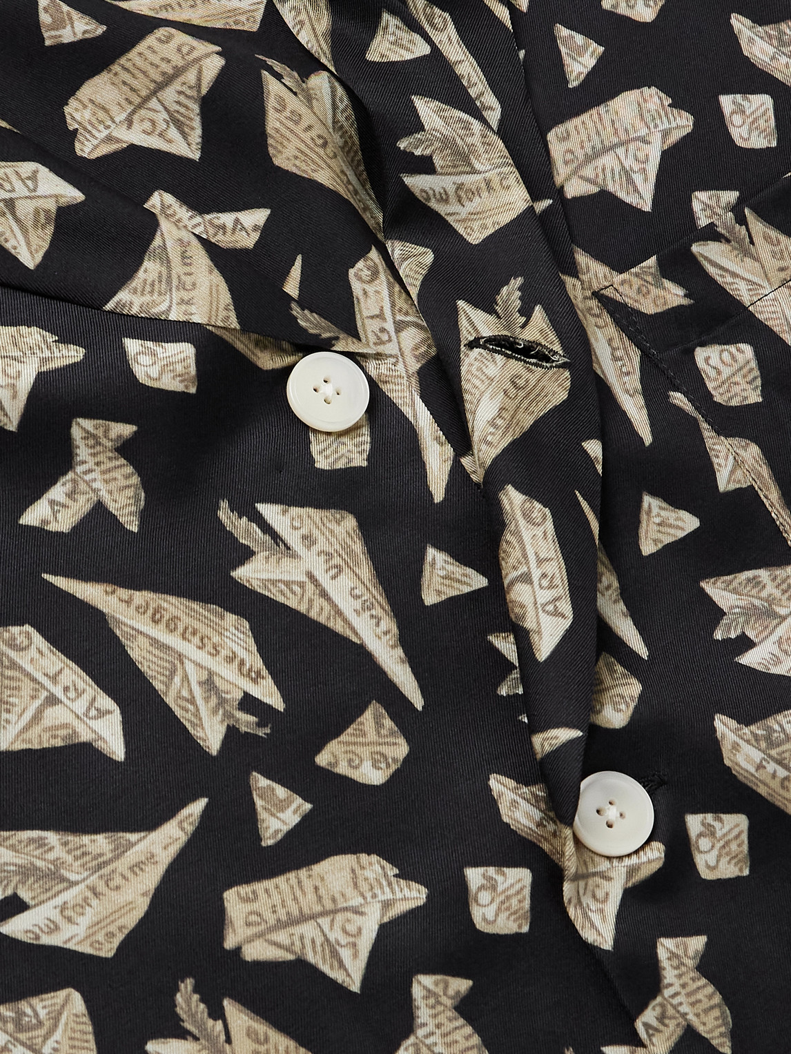 Bode Paper Hat Camp-collar Printed Satin Shirt In Black