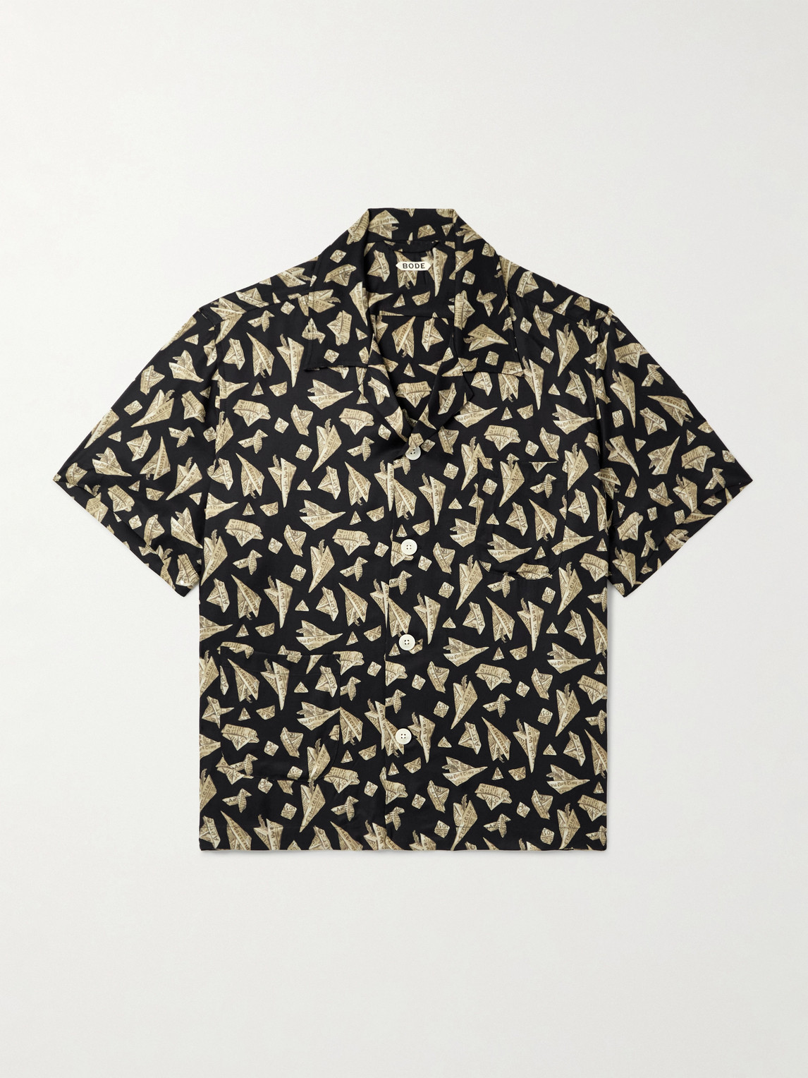 BODE Paper Hat Camp-Collar Printed atin hirt - Men