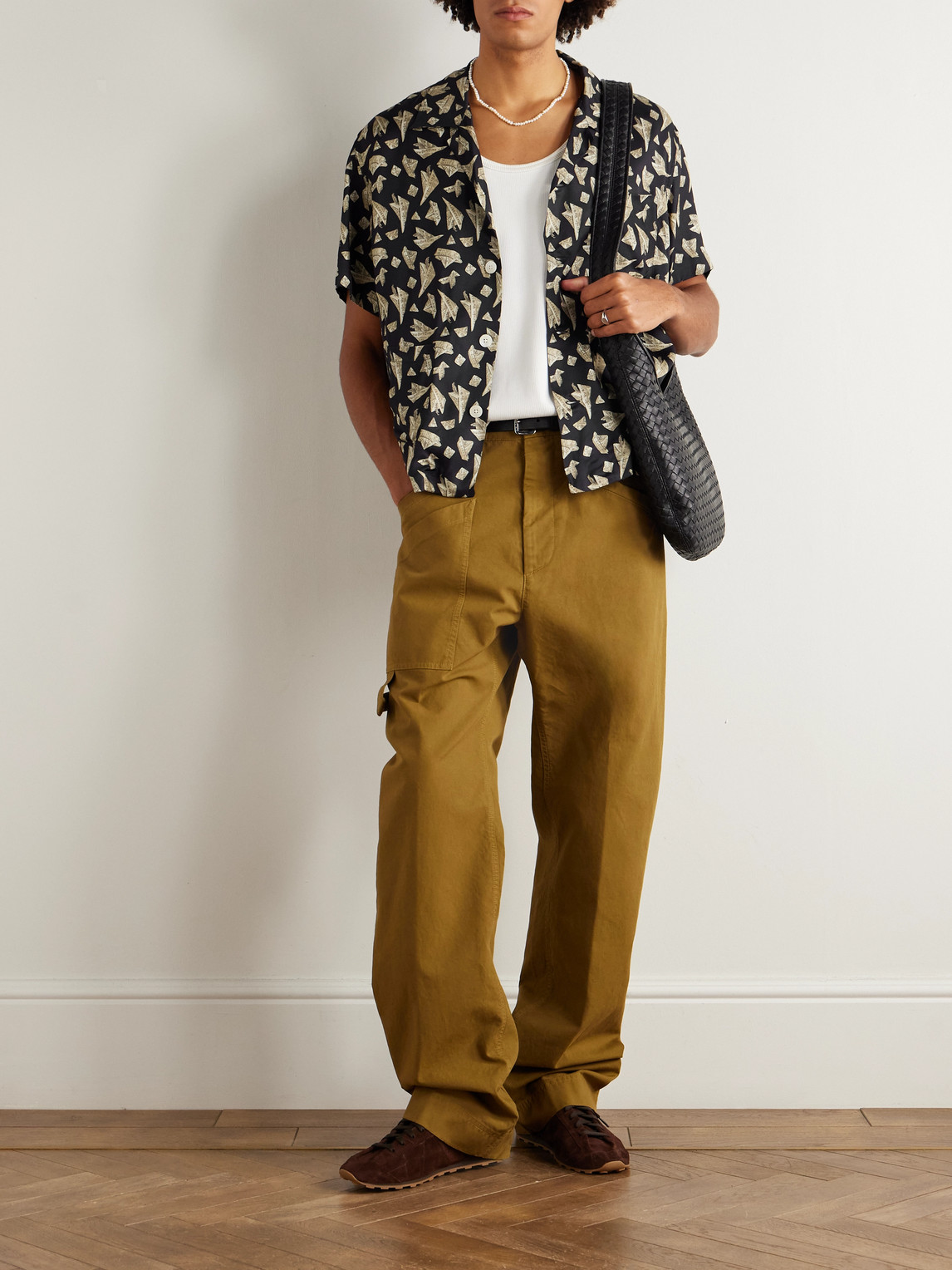 Bode Paper Hat Camp-collar Printed Satin Shirt In Black