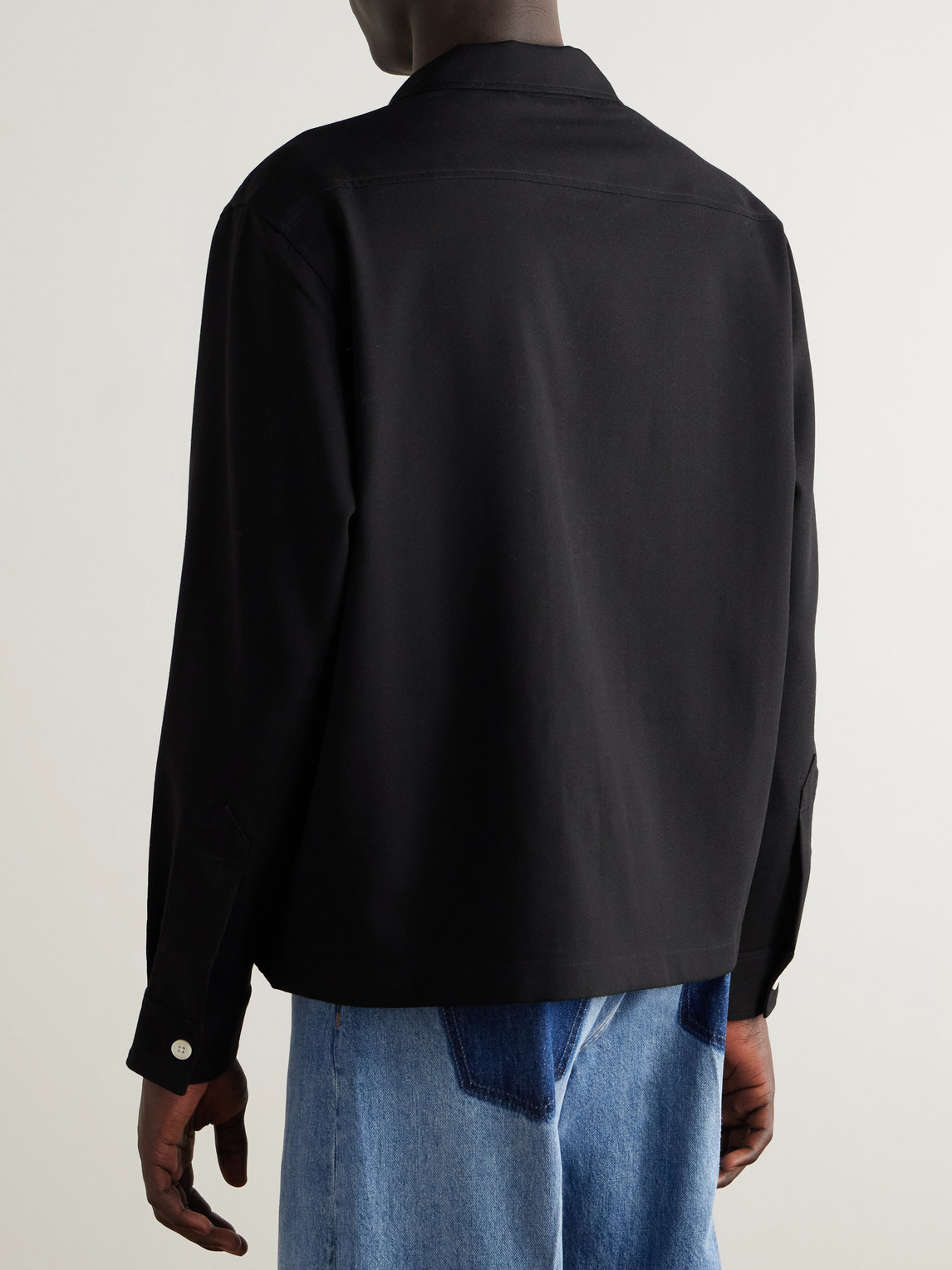 Bode Astor Trillium Camp-collar Embroidered Wool Shirt In Black