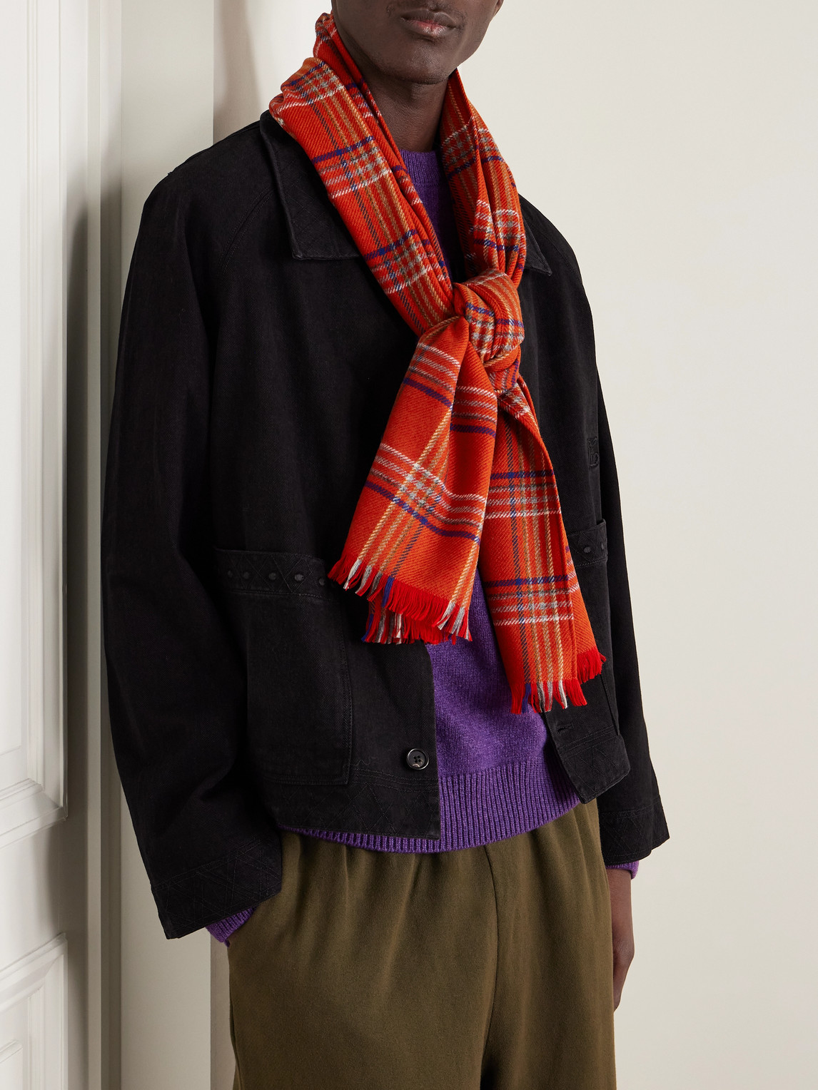 Bode Gable Checked Fringed Wool Scarf In Multi