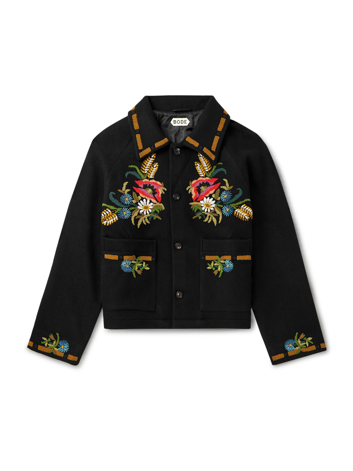 Bode Beaded Aquitaine Embellished Wool Jacket In Black