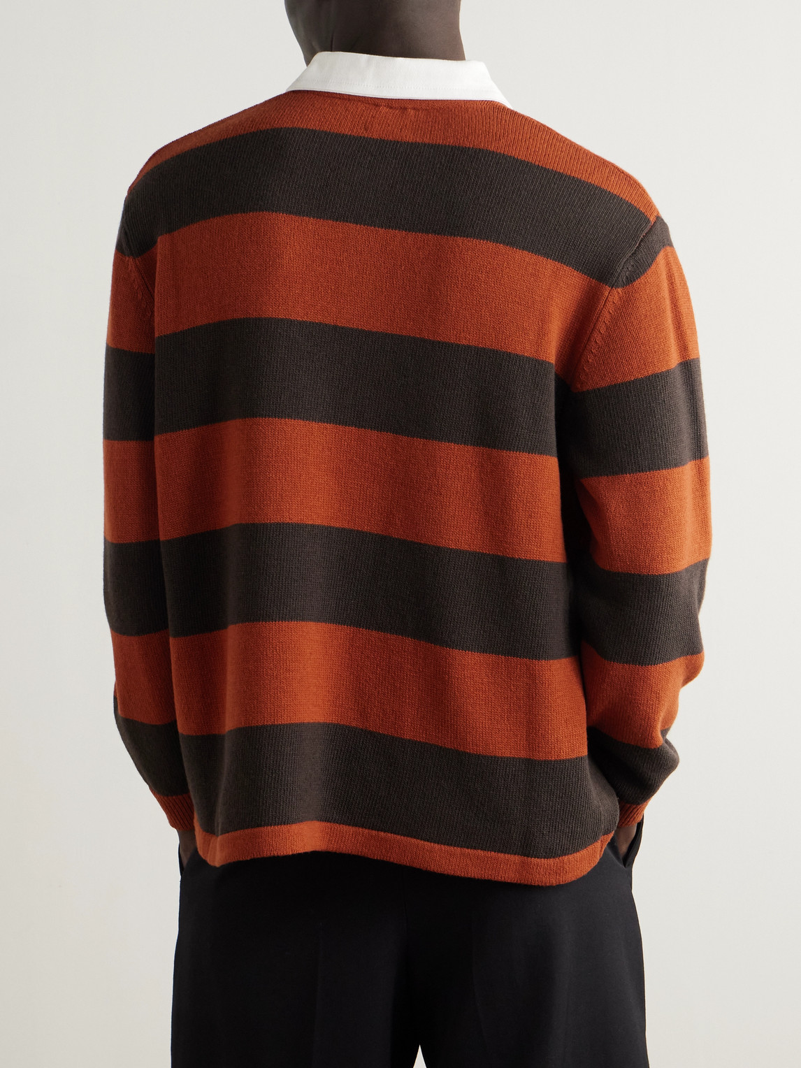 Bode Logo-embroidered Striped Wool Polo Shirt In Red