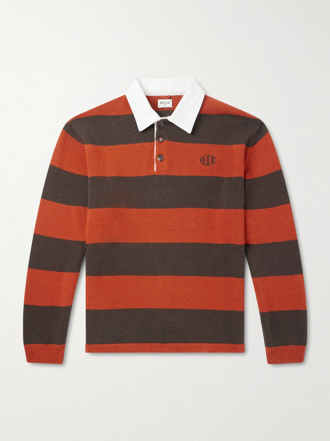 BODE Logo-Embroidered triped Wool Polo hirt - Men