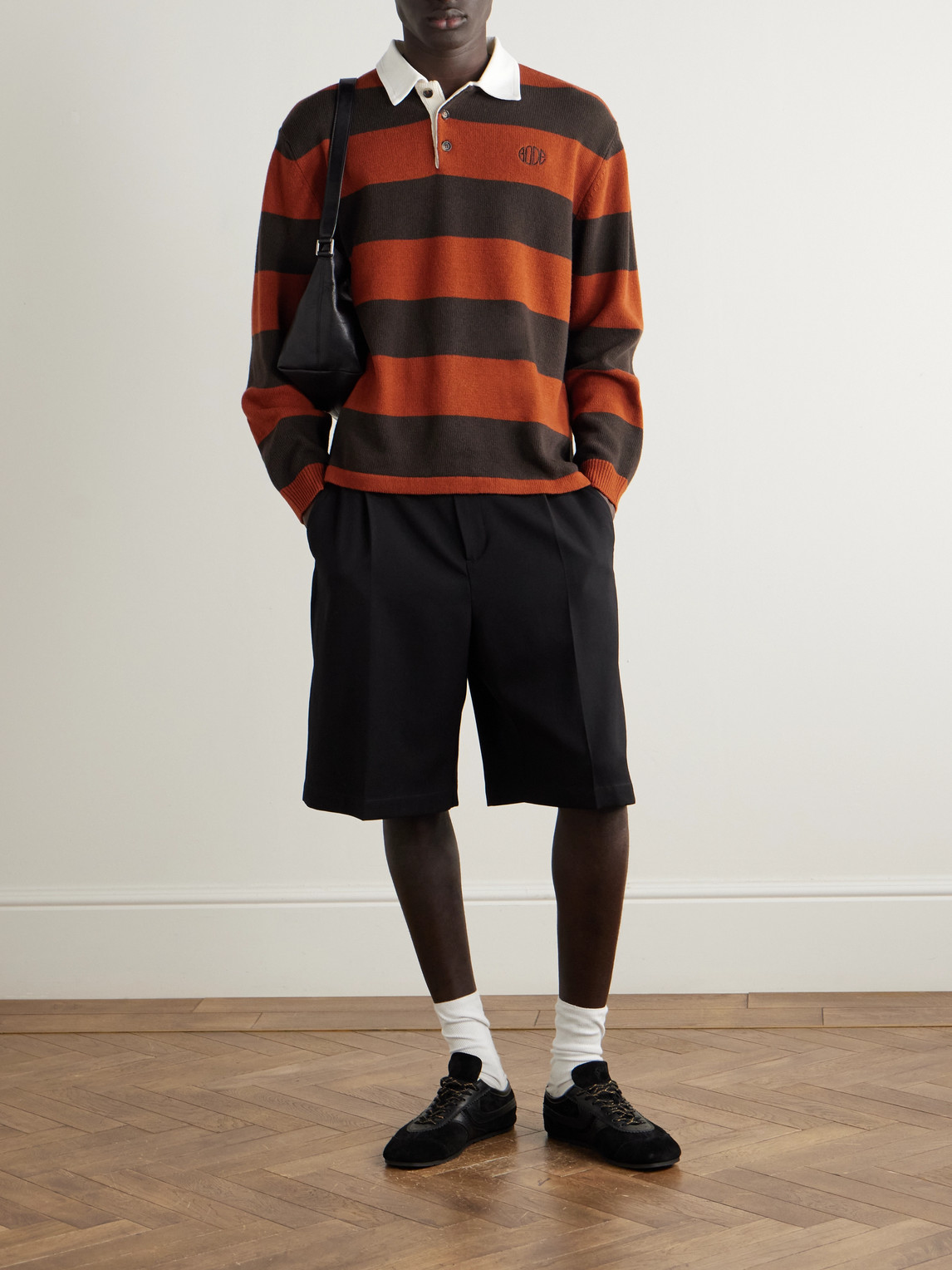 Bode Logo-embroidered Striped Wool Polo Shirt In Red