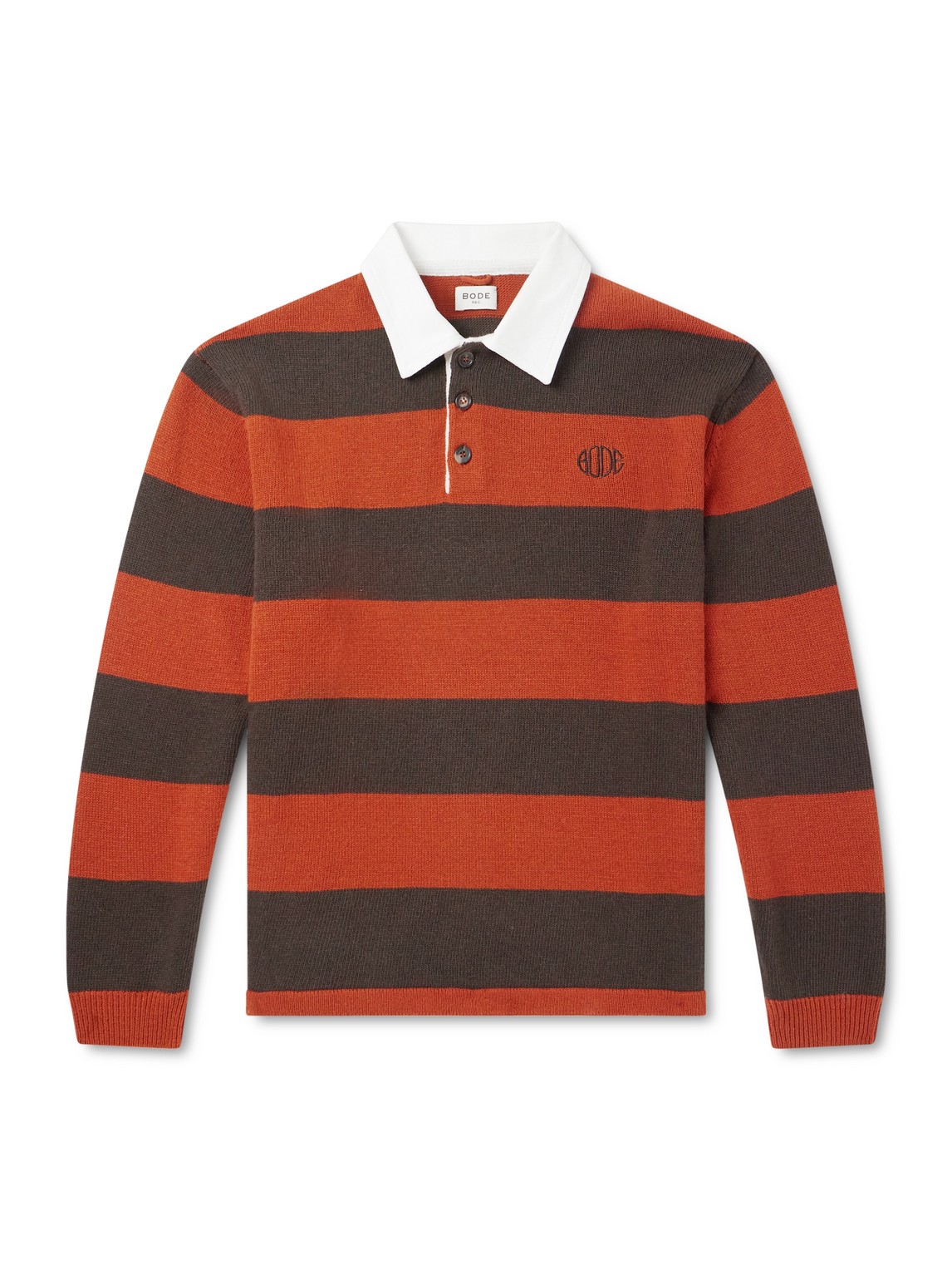 Bode Logo-embroidered Striped Wool Polo Shirt In Red