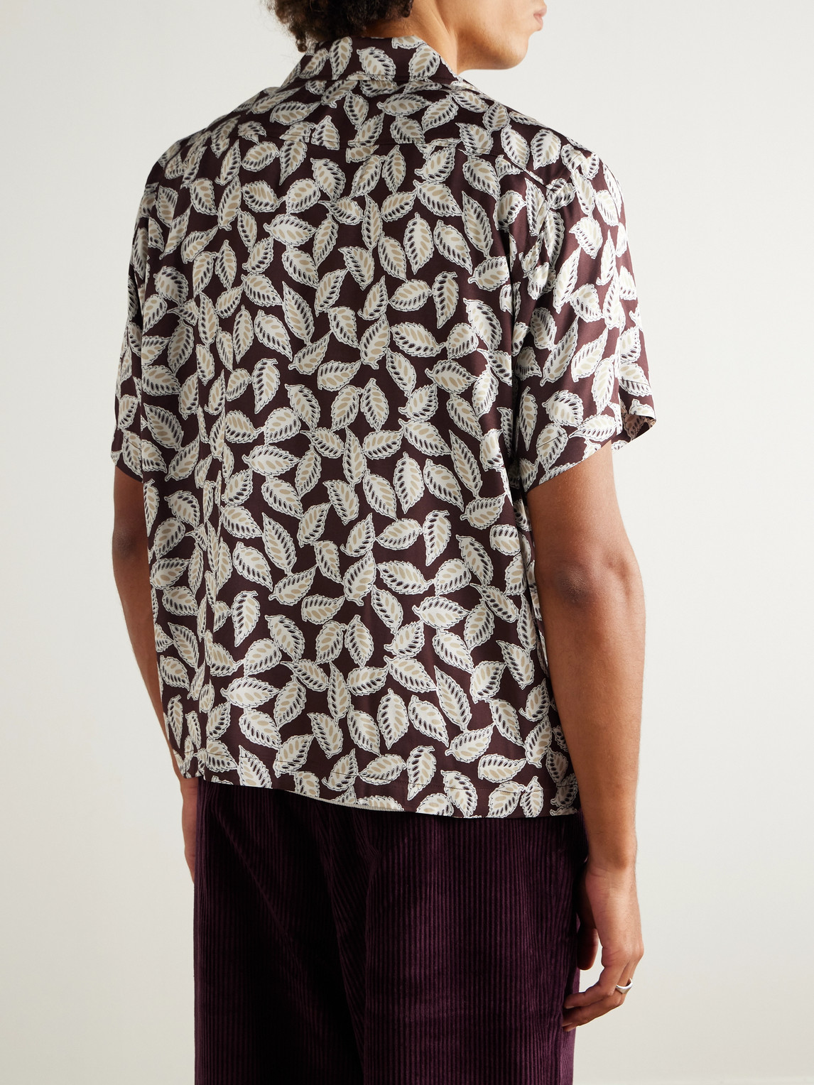 Bode Paper Birch Camp-collar Printed Satin Shirt In Brown