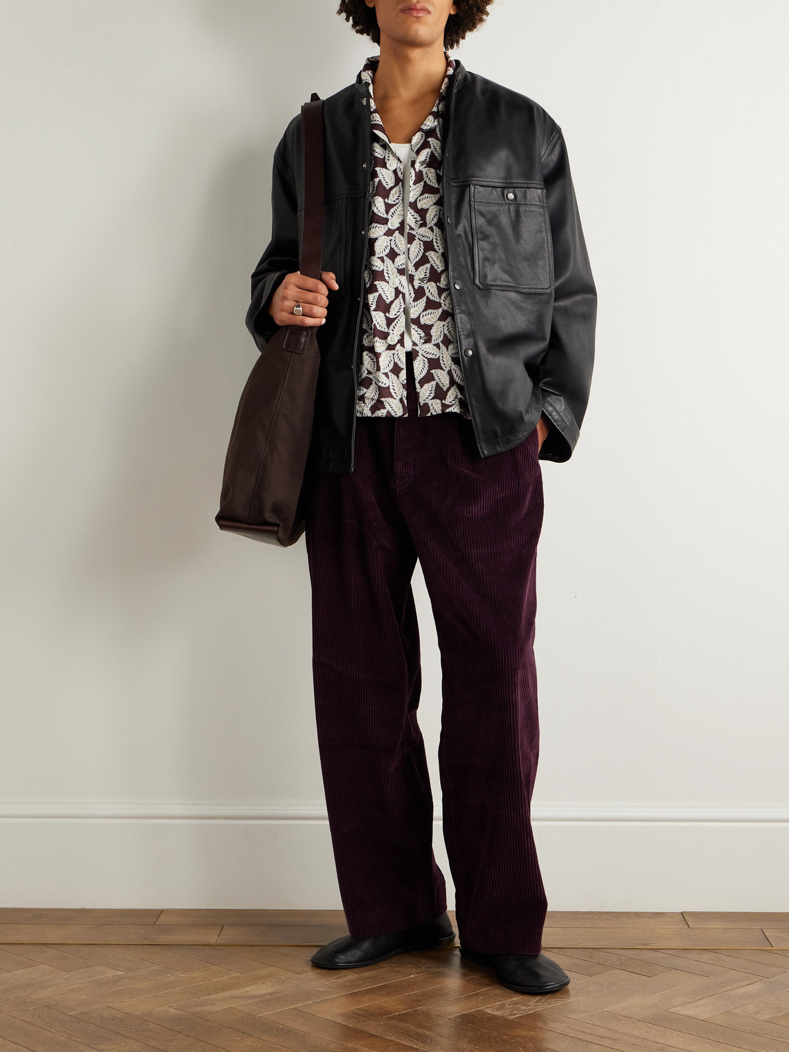 Bode Paper Birch Camp-collar Printed Satin Shirt In Brown