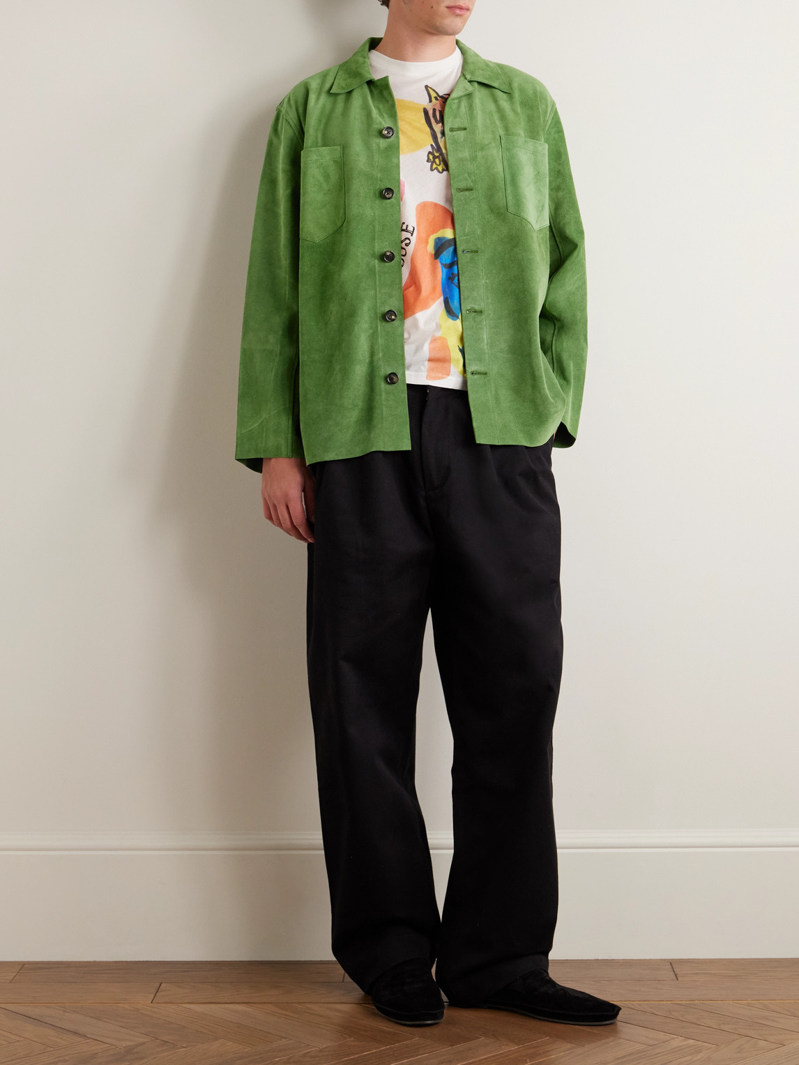 Bode Suede Shirt Jacket In Green