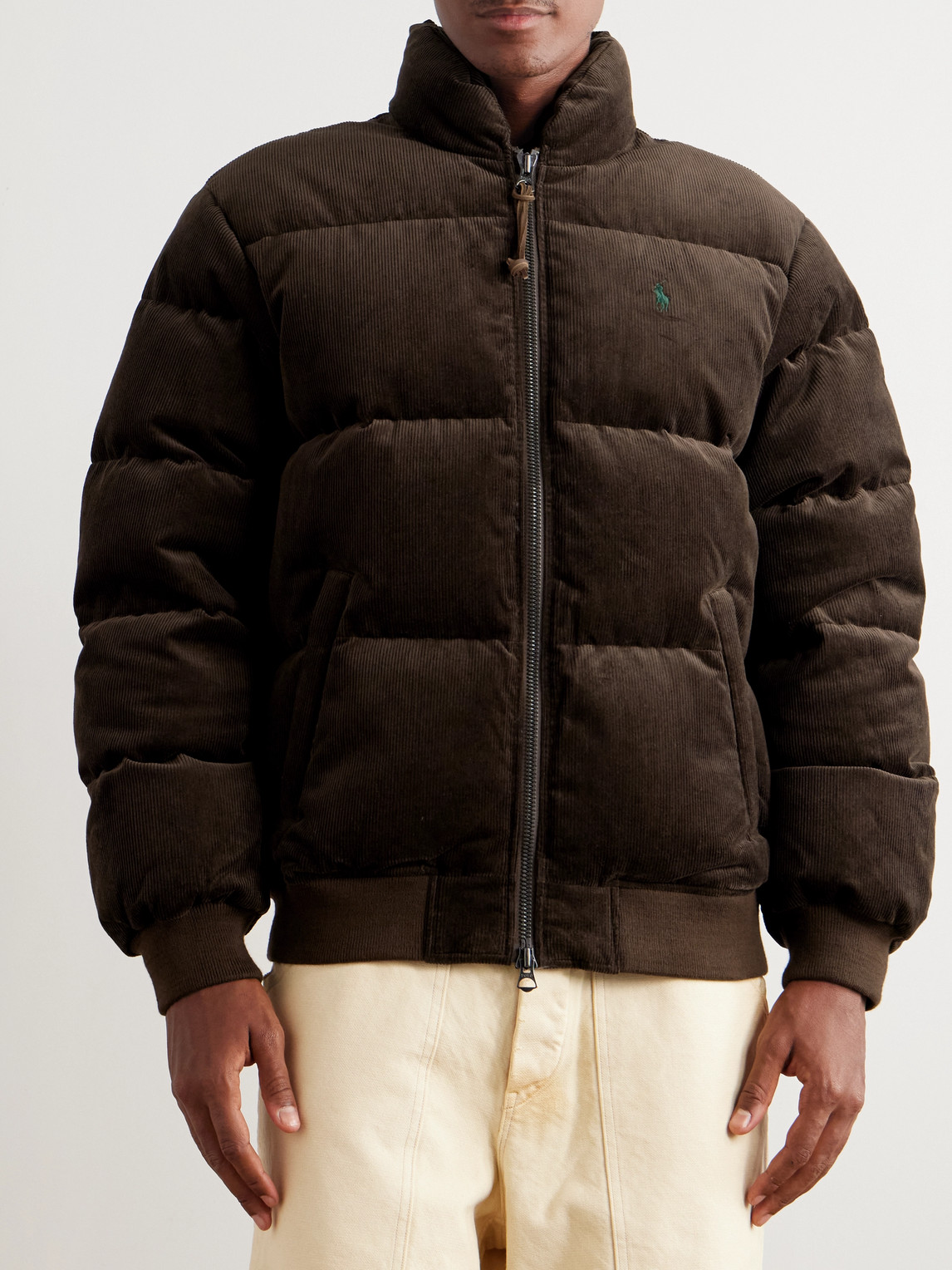 Polo Ralph Lauren Wyoming Quilted Cotton-corduroy Down Mock-neck Bomber Jacket In Brown